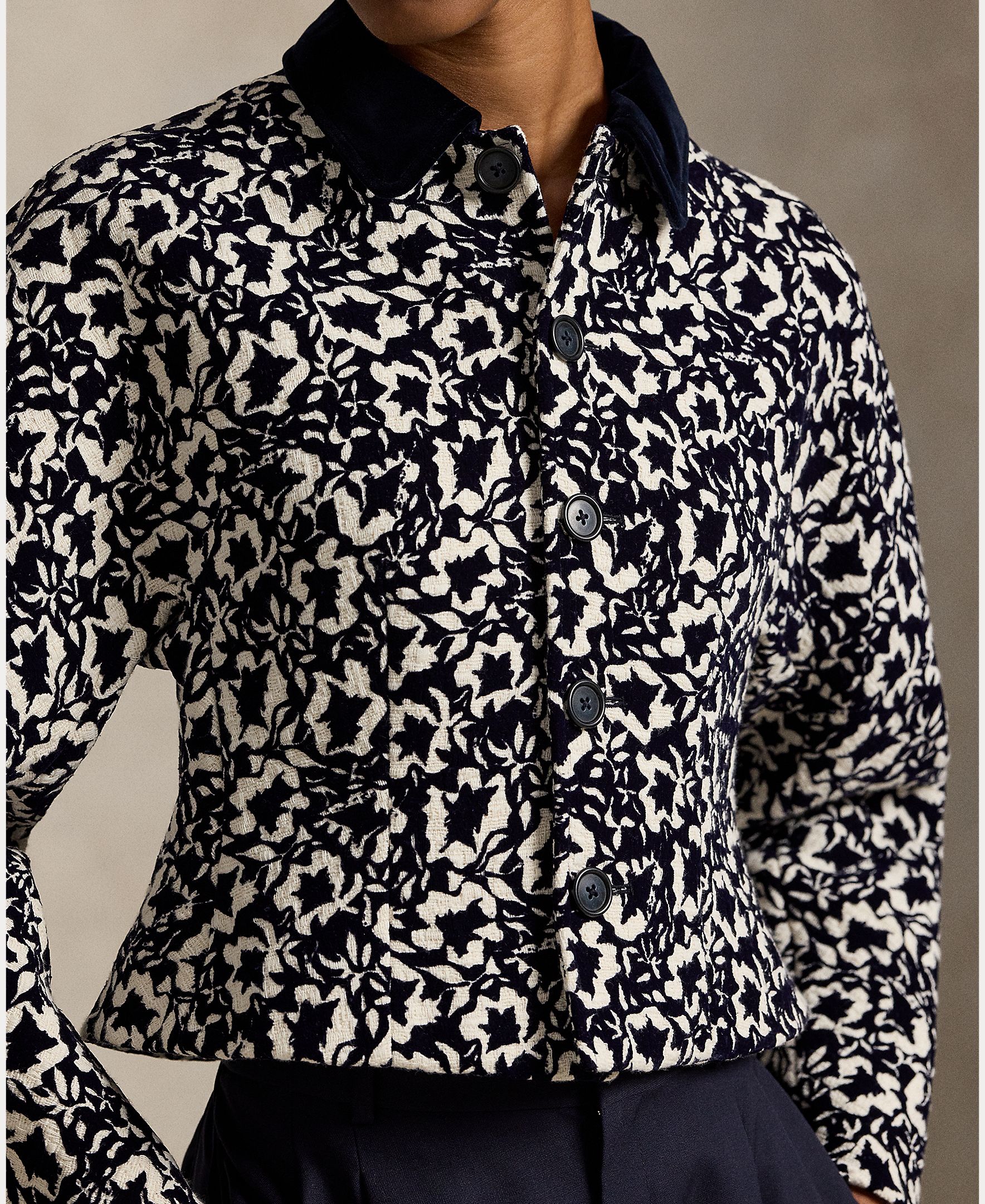 Casaco com Peplum Estampado Azul-5