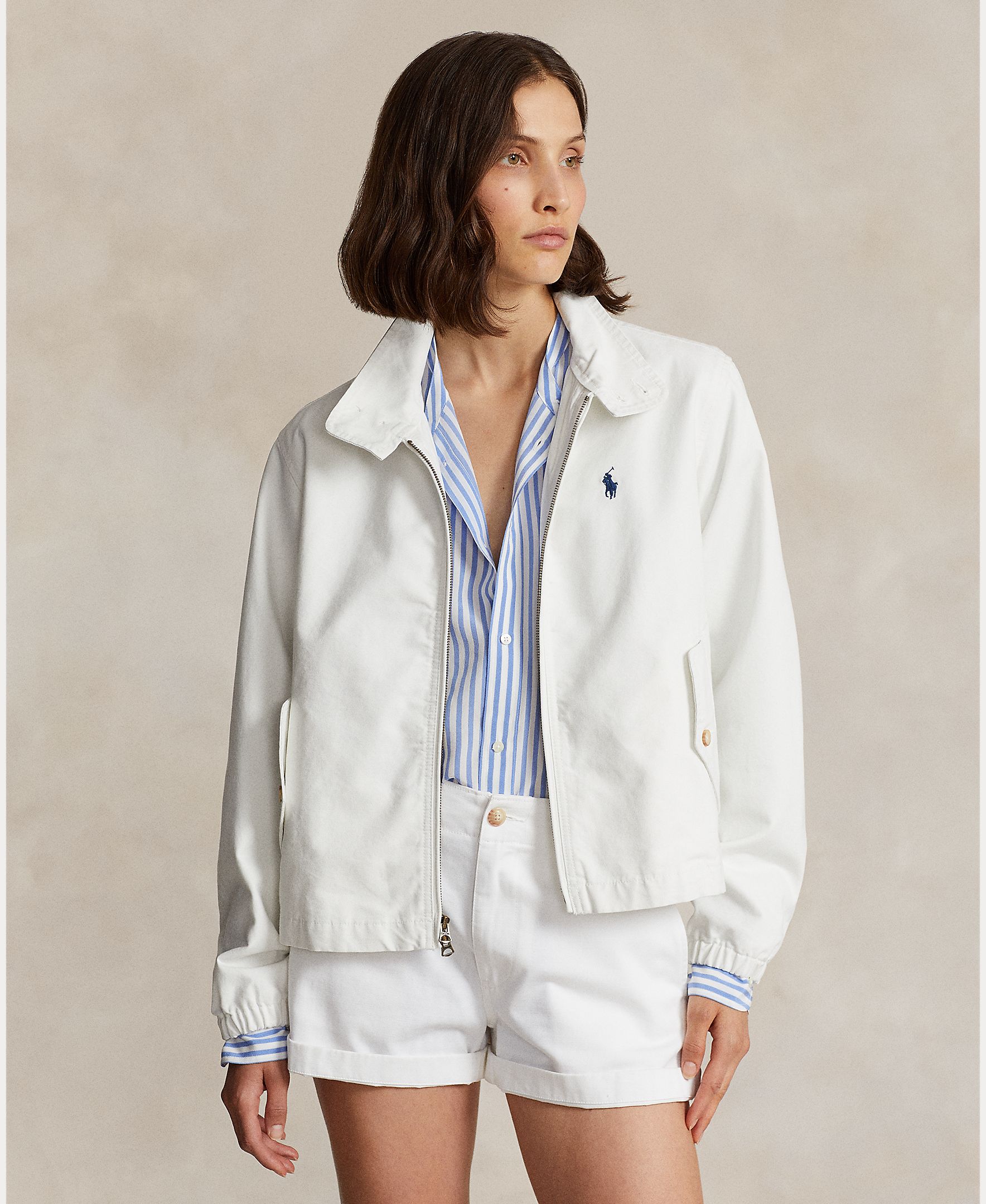 Corta-Vento com Fecho de Correr e em Algodão Branco-3