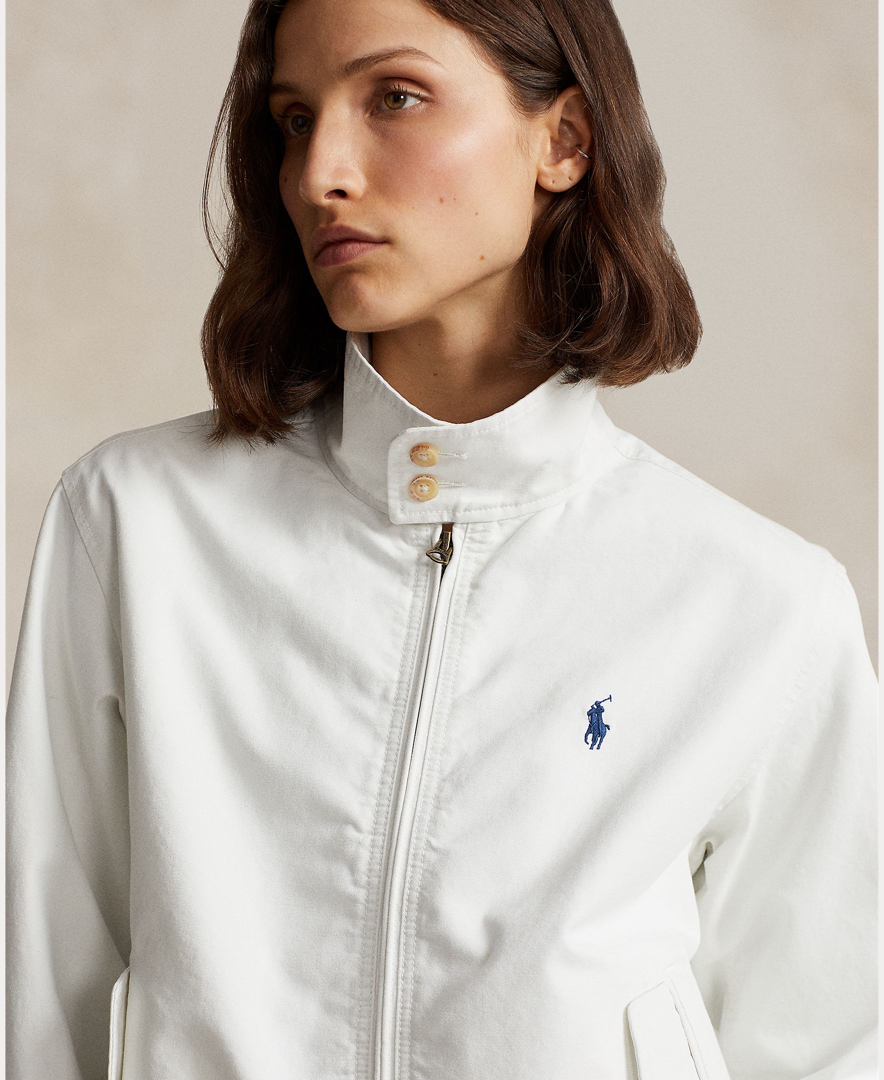 Corta-Vento com Fecho de Correr e em Algodão Branco-5