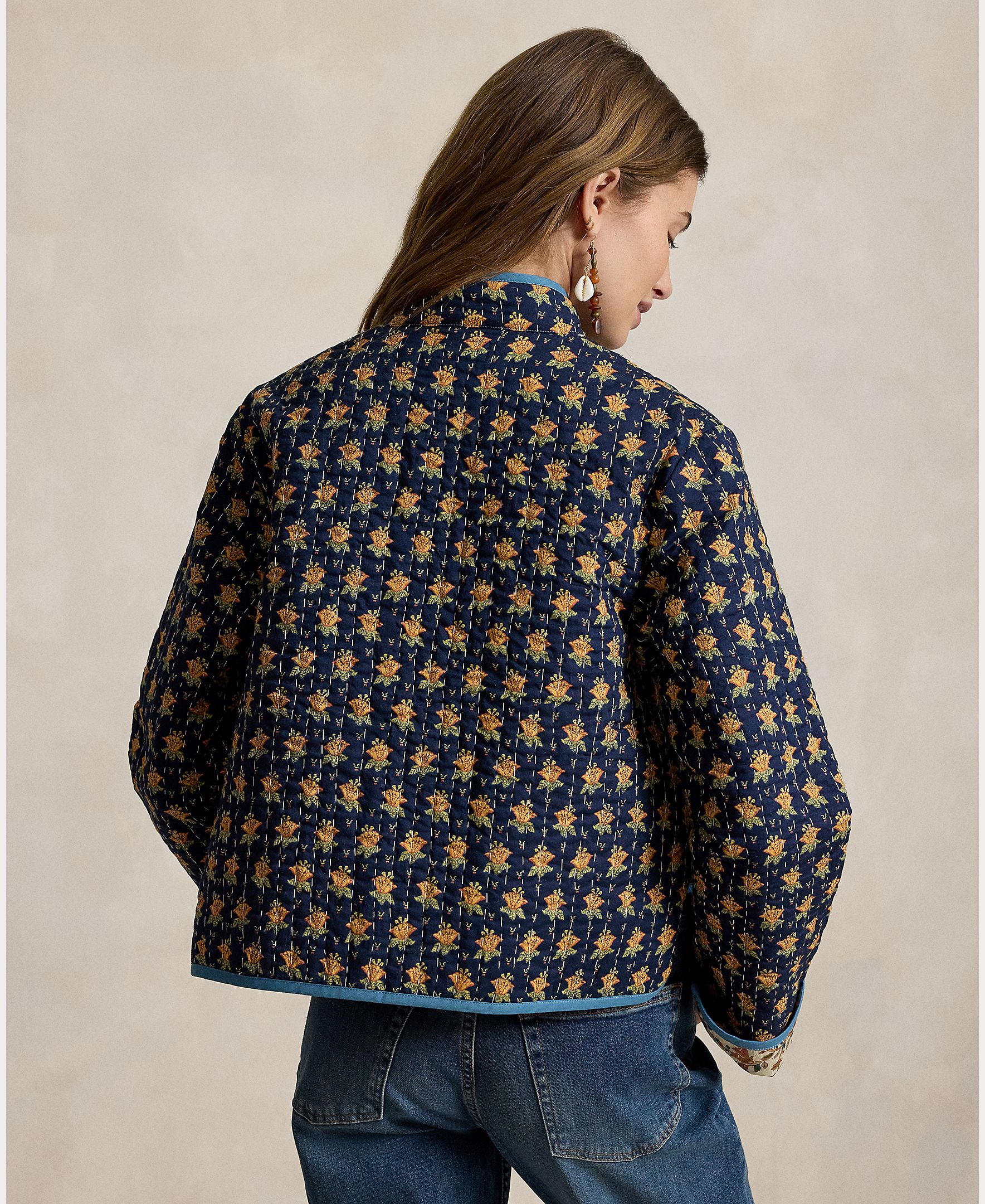 Casaco Acolchoado com Estampado Azul-marinho-4