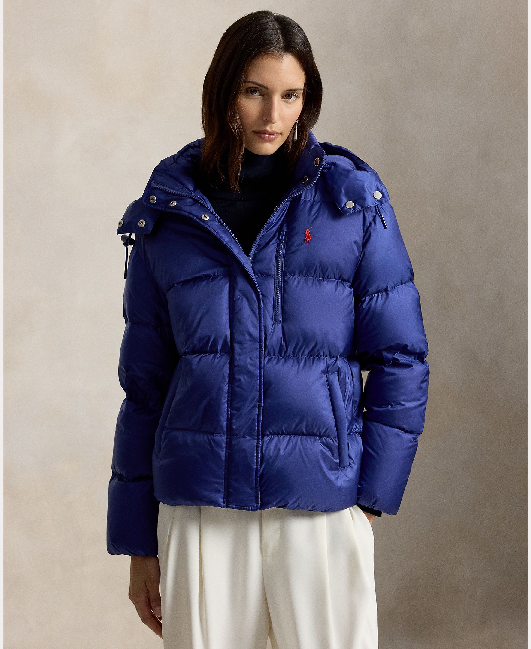 Plumífero de mujer con capucha y logotipo - Polo Ralph Lauren - Azul Cobalto Azul Cobalto-4