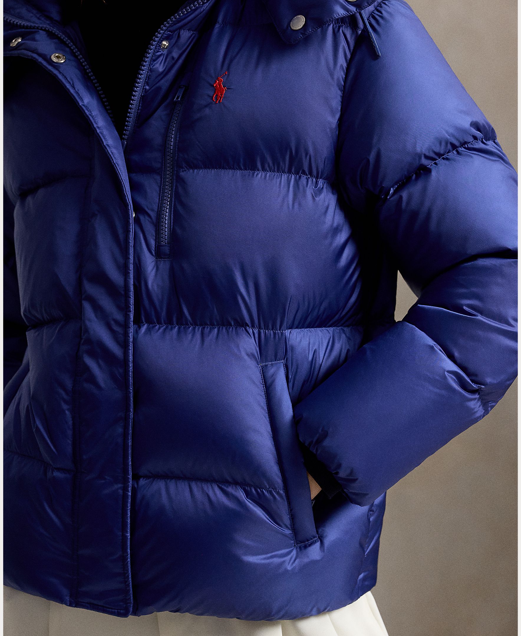 Plumífero de mujer con capucha y logotipo - Polo Ralph Lauren - Azul Cobalto Azul Cobalto-6