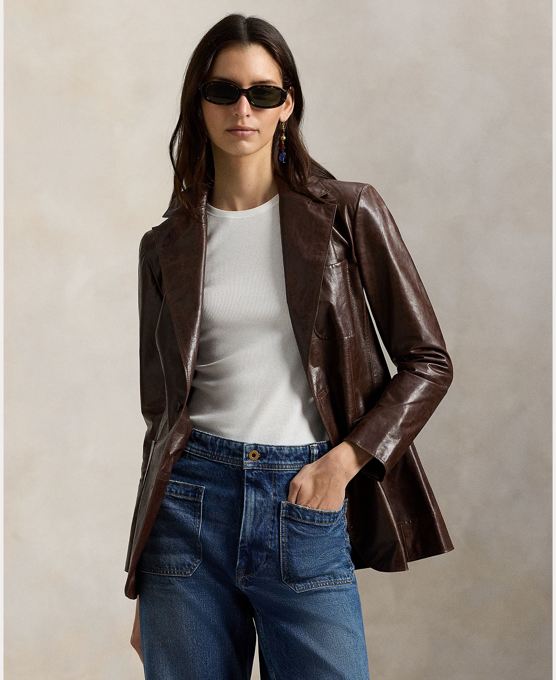 Polo Ralph Lauren - Blazer de mujer de piel de botonadura sencilla.
