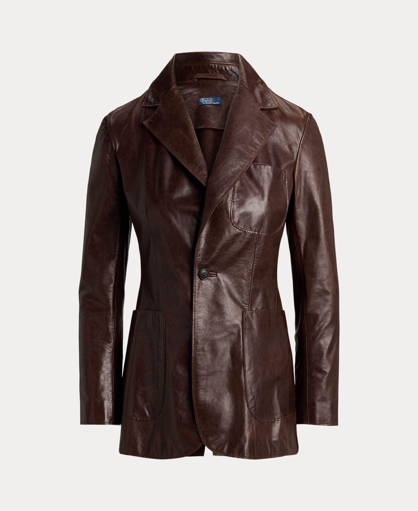 Blazer em Pele com Abotoadura Simples Castanho-escuro-4