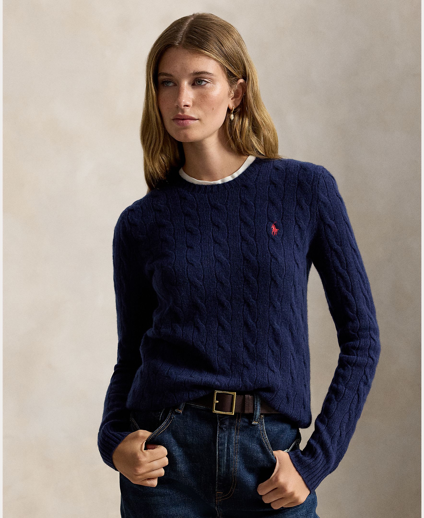 Jersey de mujer de lana y cachemira en punto de ochos - Polo Ralph Lauren - Azul marino Azul marino-1