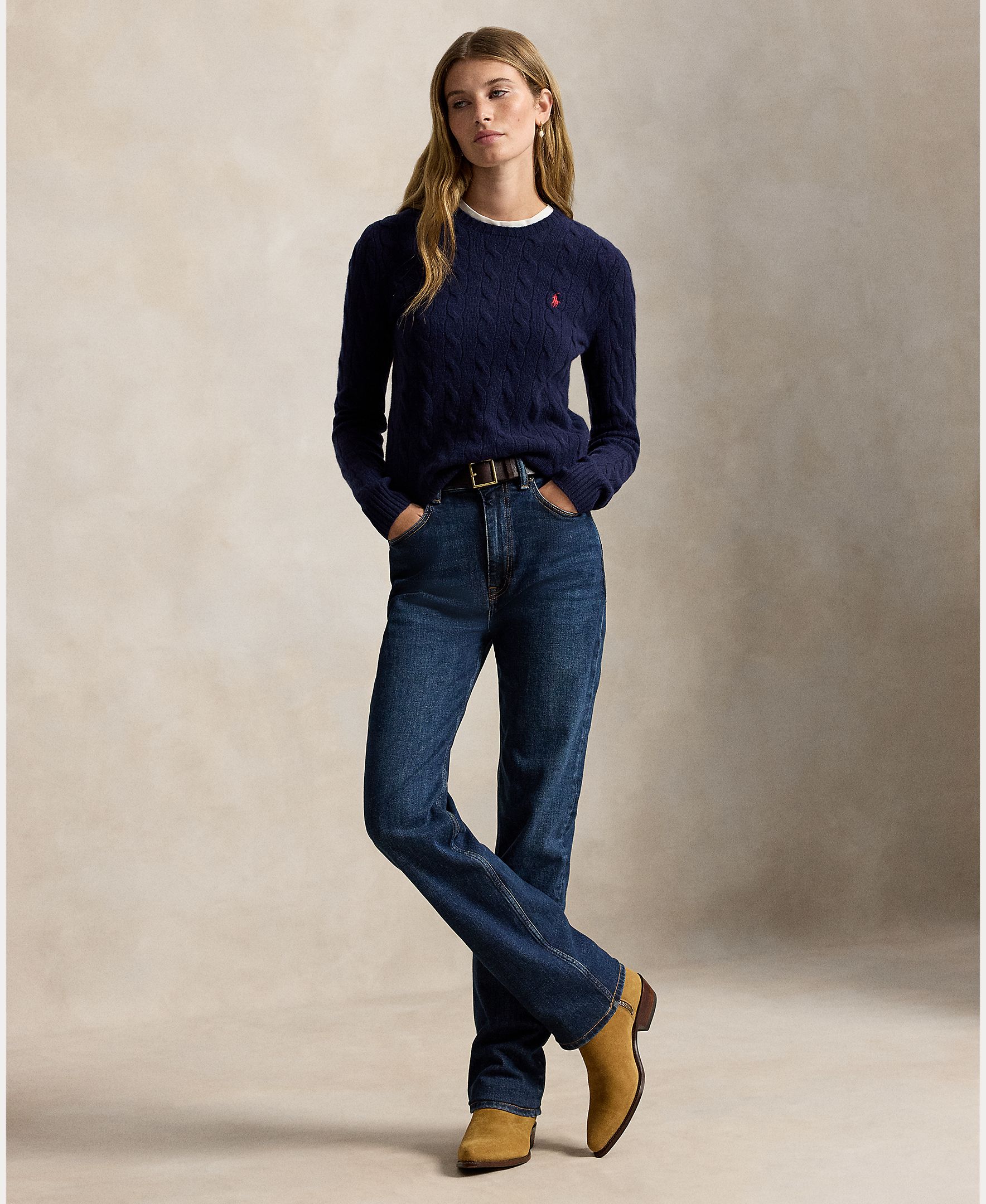 Jersey de mujer de lana y cachemira en punto de ochos - Polo Ralph Lauren - Azul marino Azul marino-7