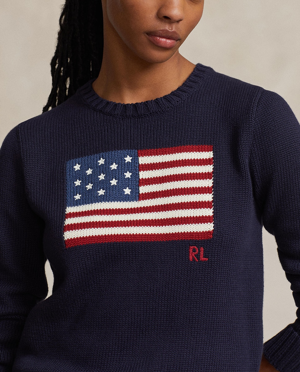 Camisola de Malha de Algodão com Bandeira Azul-marinho-4