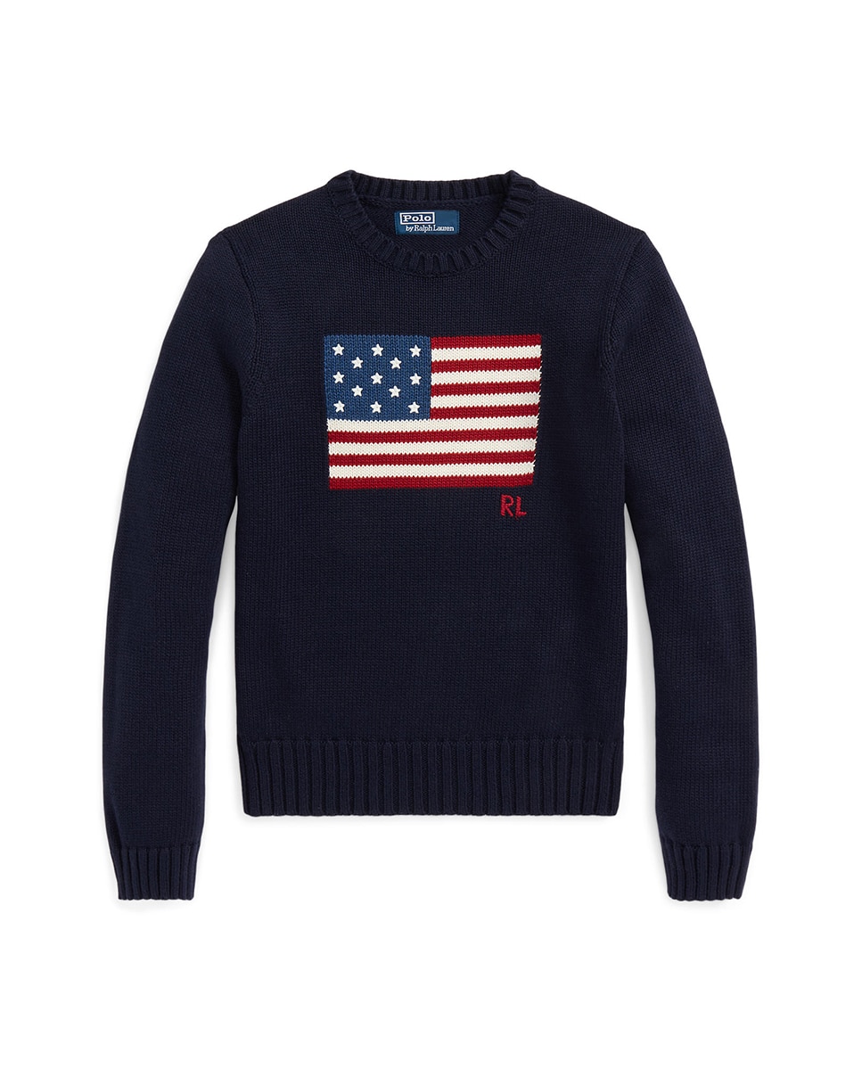 Camisola de Malha de Algodão com Bandeira Azul-marinho-5