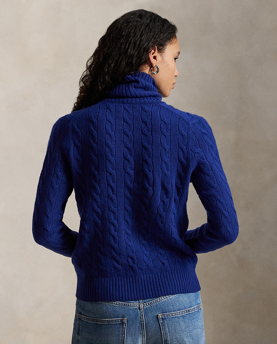 Camisola de Malha do Cabo com Gola Alta Azul-marinho-3