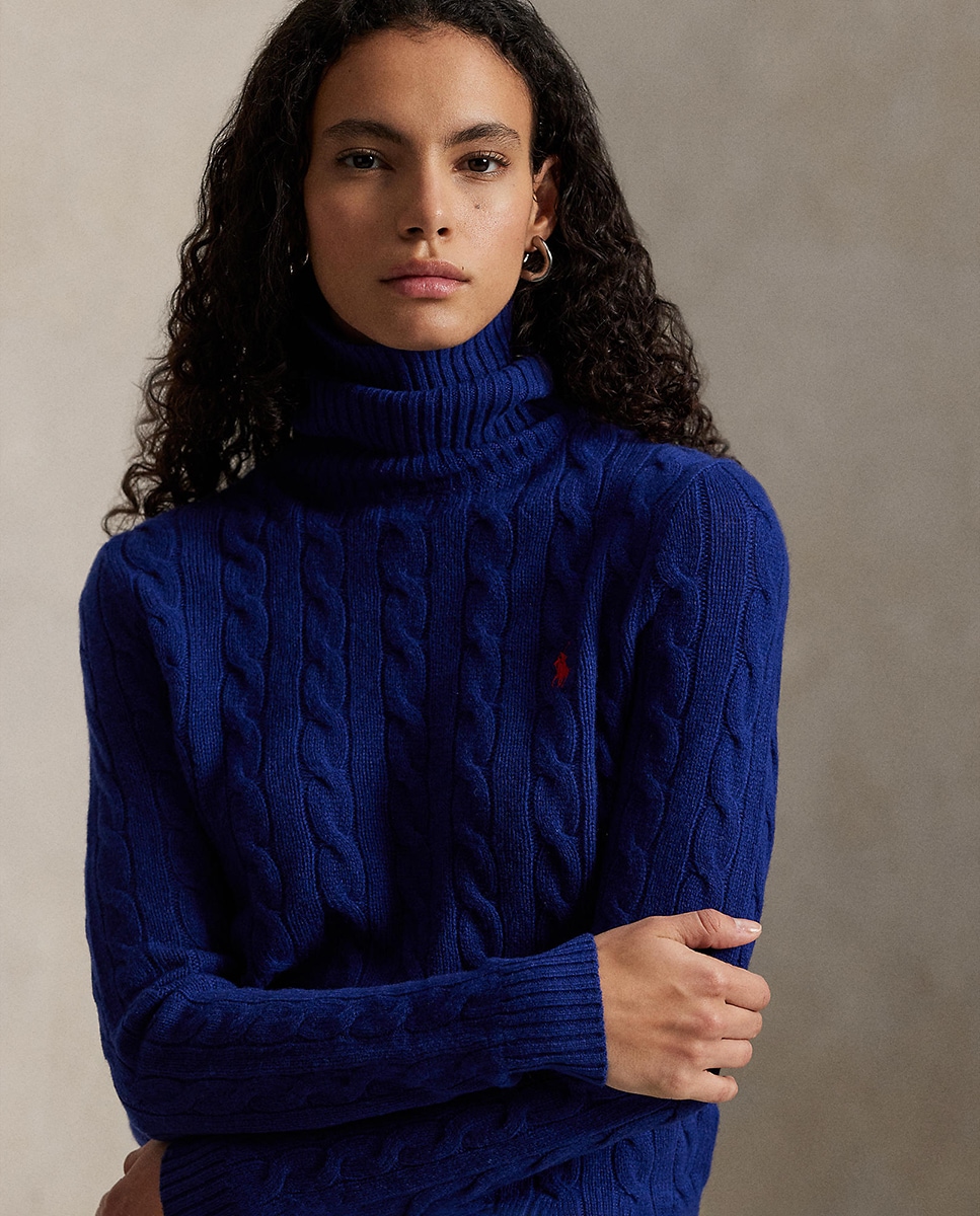 Camisola de Malha do Cabo com Gola Alta Azul-marinho-4