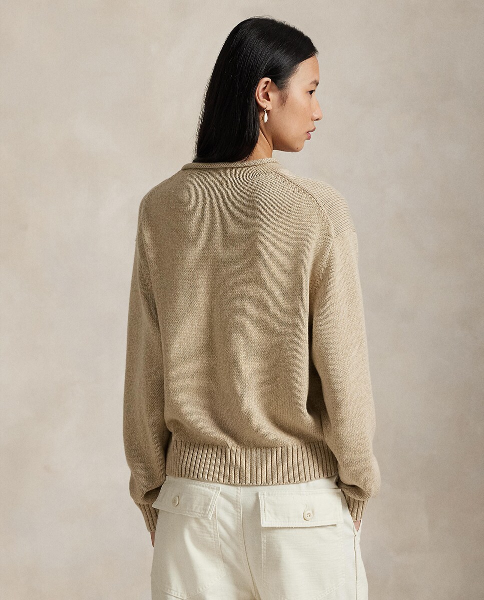 Camisola de malha de algodão com Polo Bear Bege-2