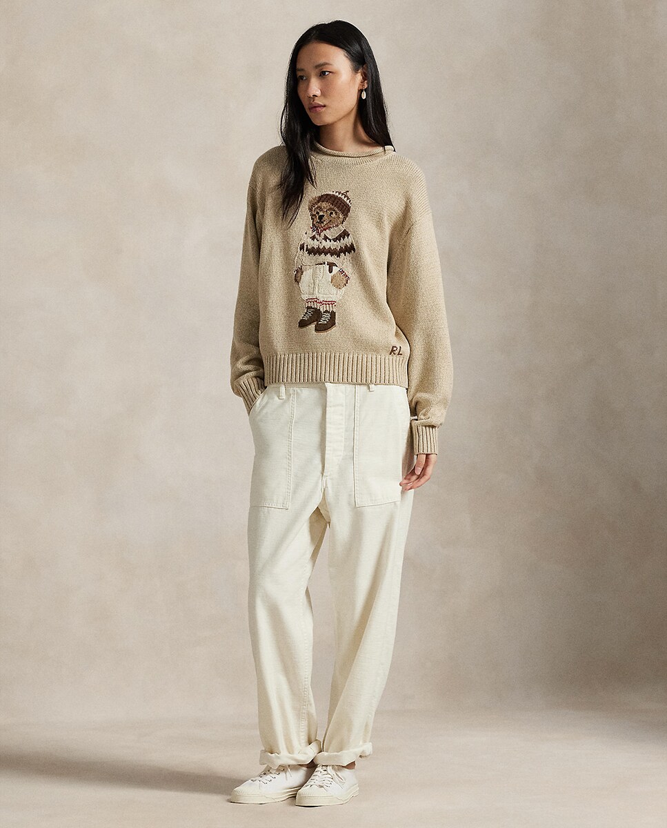 Camisola de malha de algodão com Polo Bear Bege-5