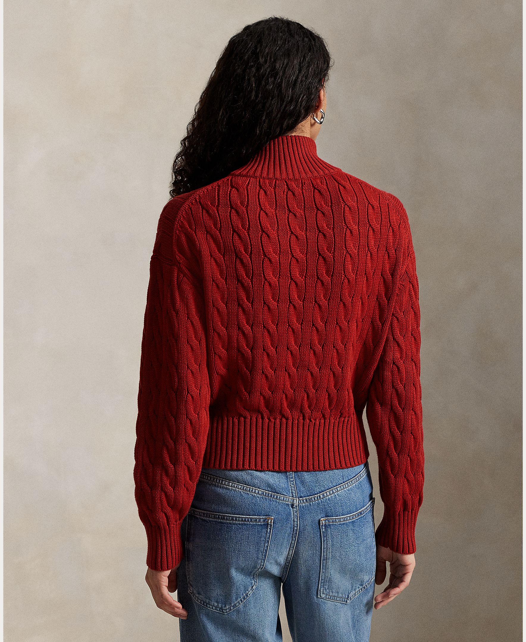 Camisola de malha do cabo de algodão Vermelho-2