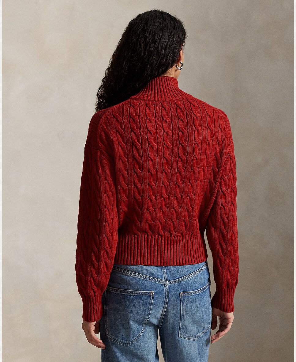 Camisola de malha do cabo de algodão Vermelho-2