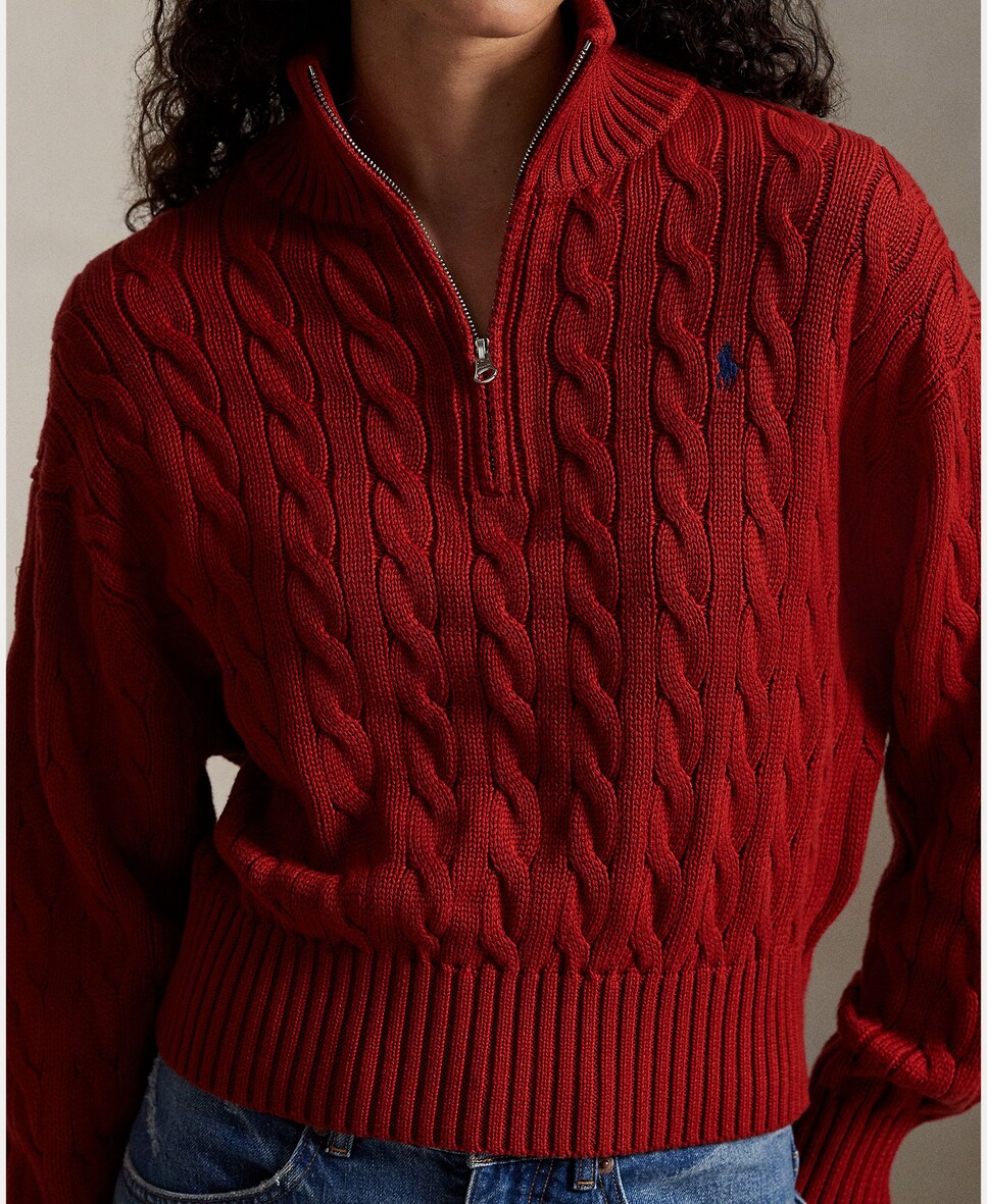 Camisola de malha do cabo de algodão Vermelho-3