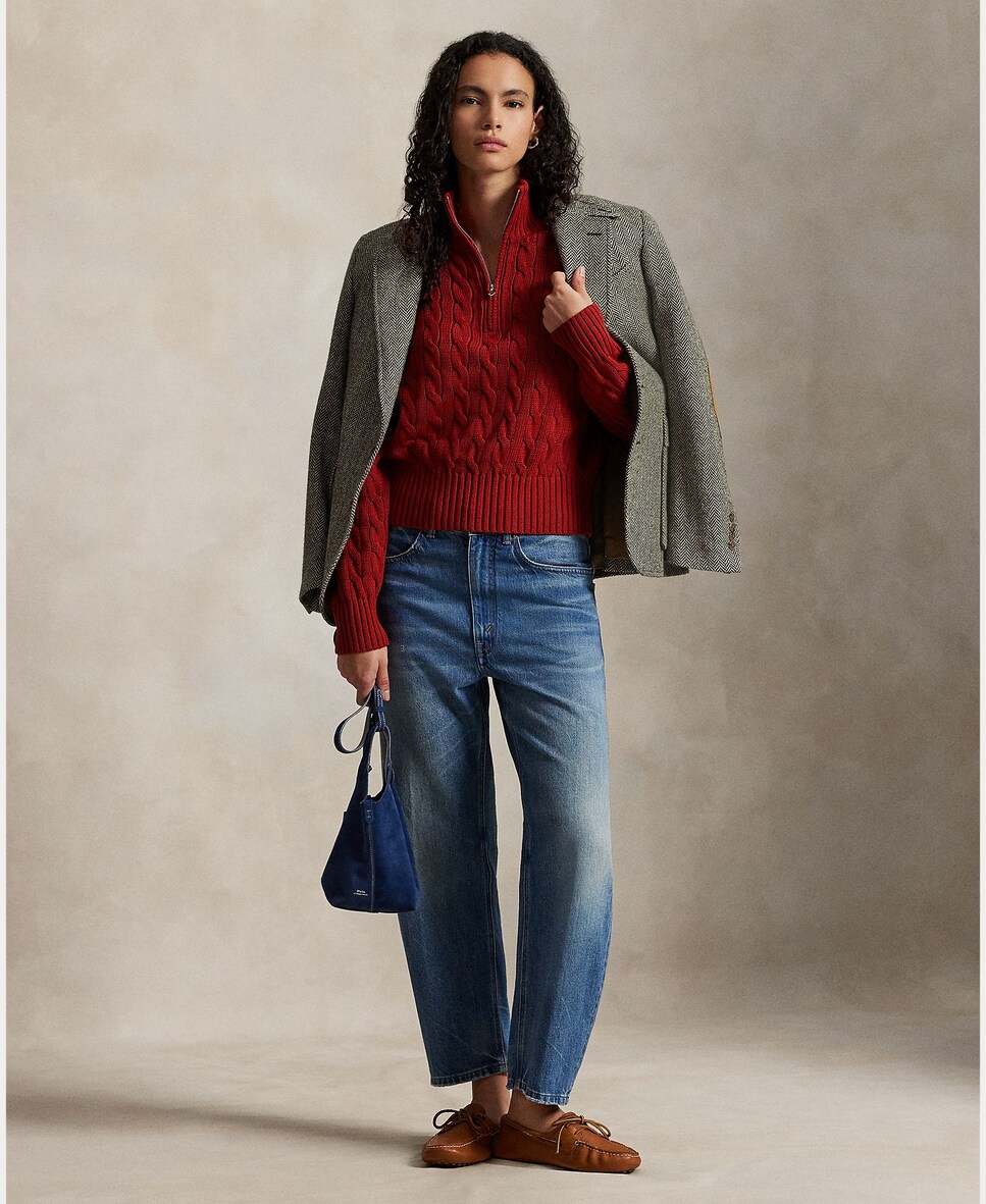 Camisola de malha do cabo de algodão Vermelho-6