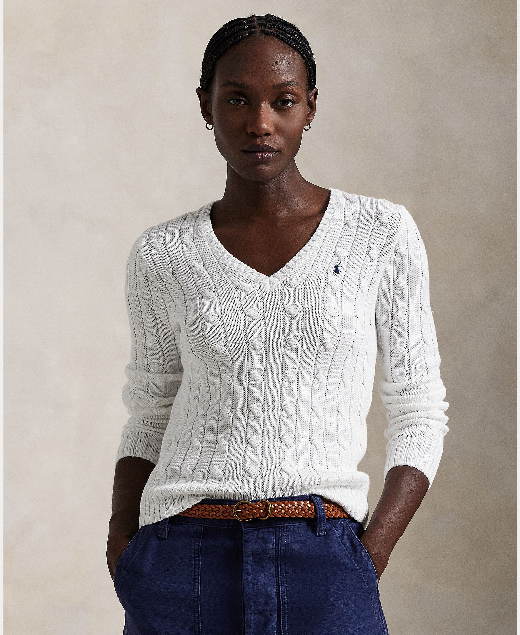 Jersey de mujer de algodón en punto de ochos - Polo Ralph Lauren - Blanco Blanco-1