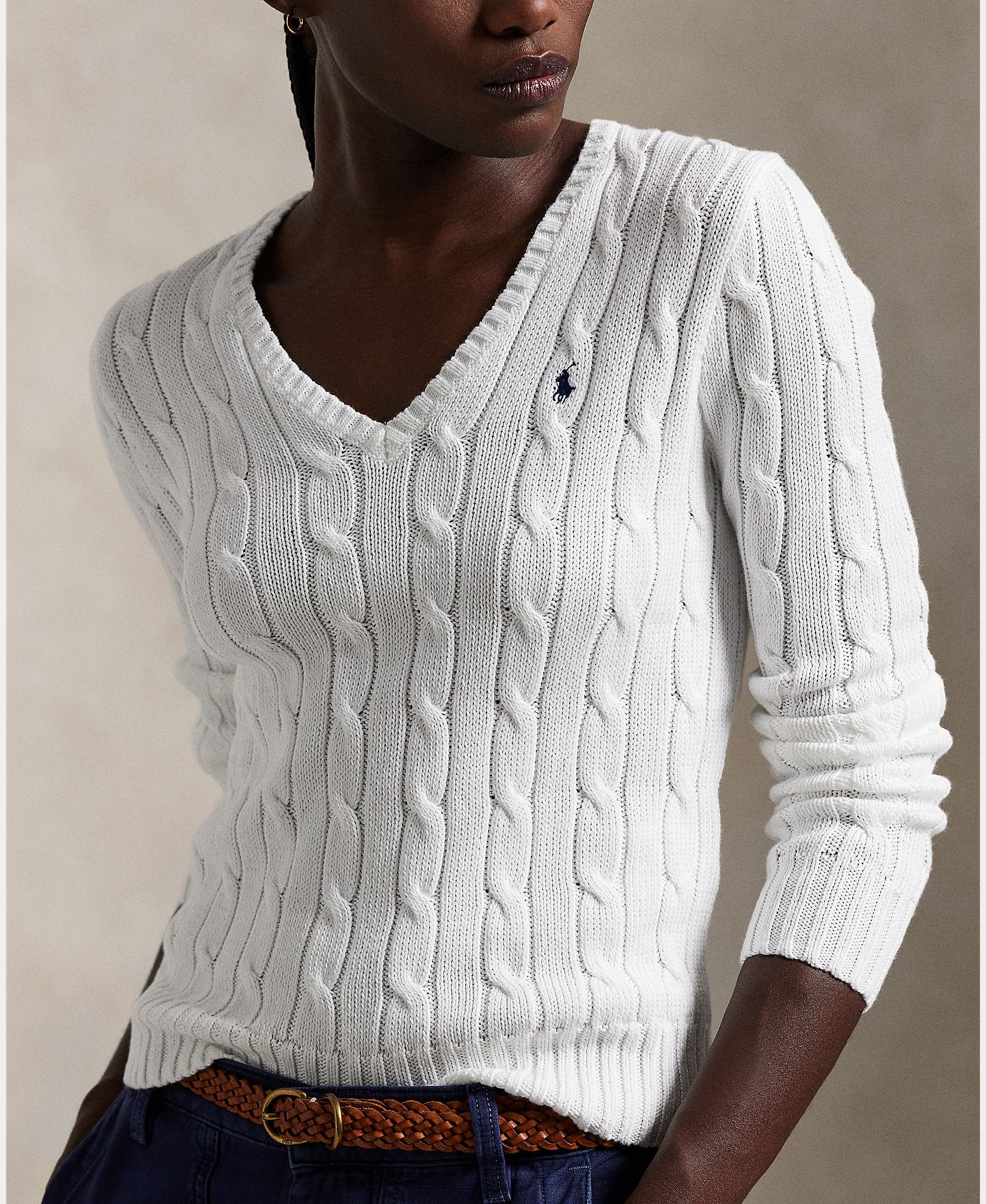 Jersey de mujer de algodón en punto de ochos - Polo Ralph Lauren - Blanco Blanco-3