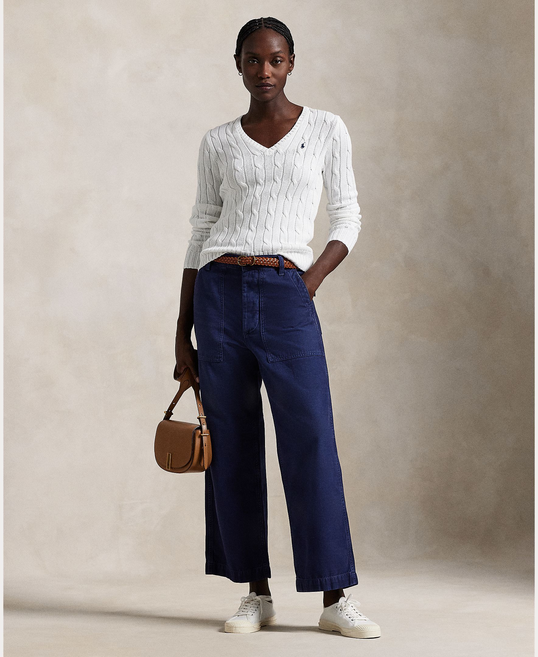 Jersey de mujer de algodón en punto de ochos - Polo Ralph Lauren - Blanco Blanco-5