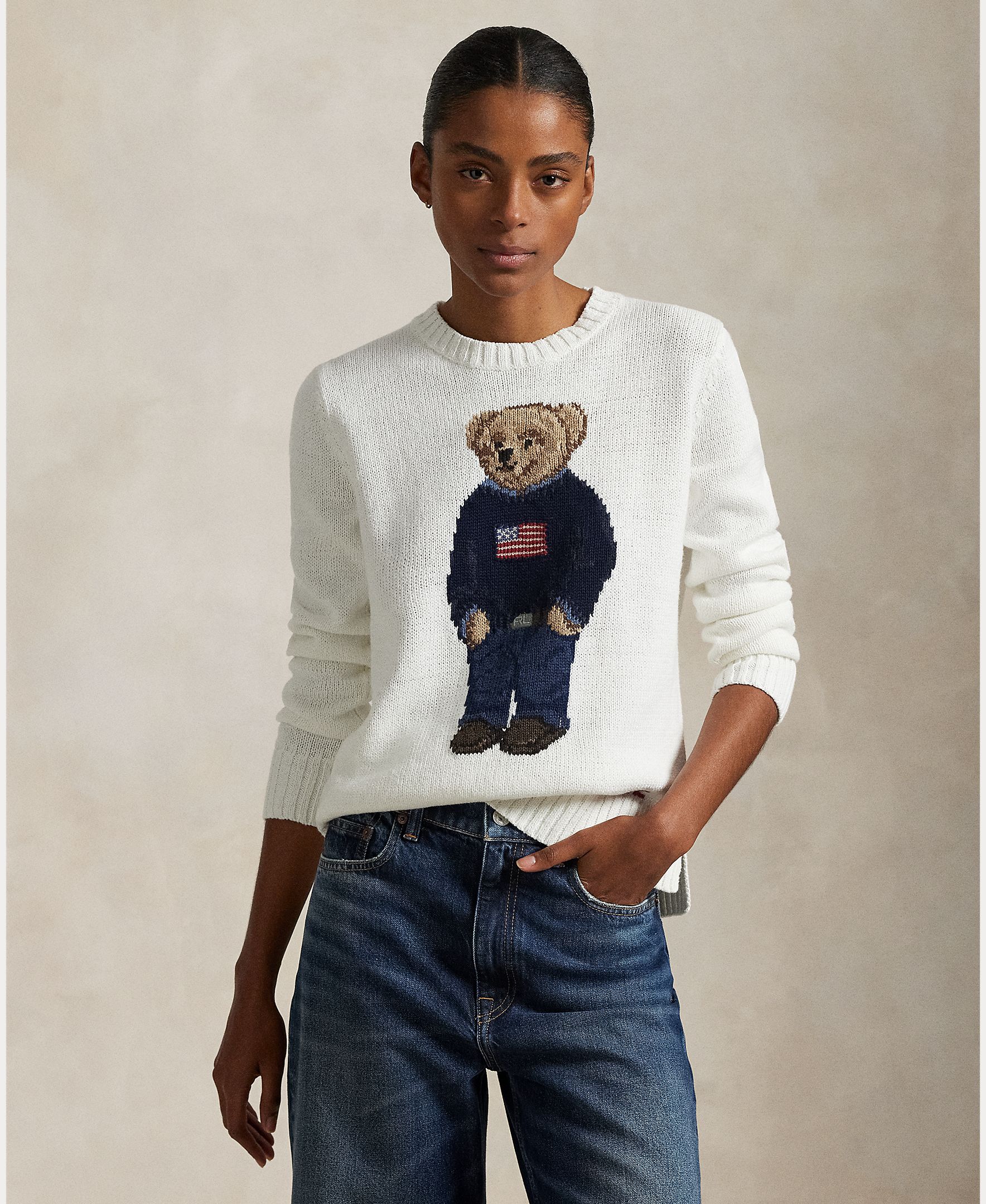 Polo Ralph Lauren - Jersey de mujer de algodón y lino con Polo Bear.