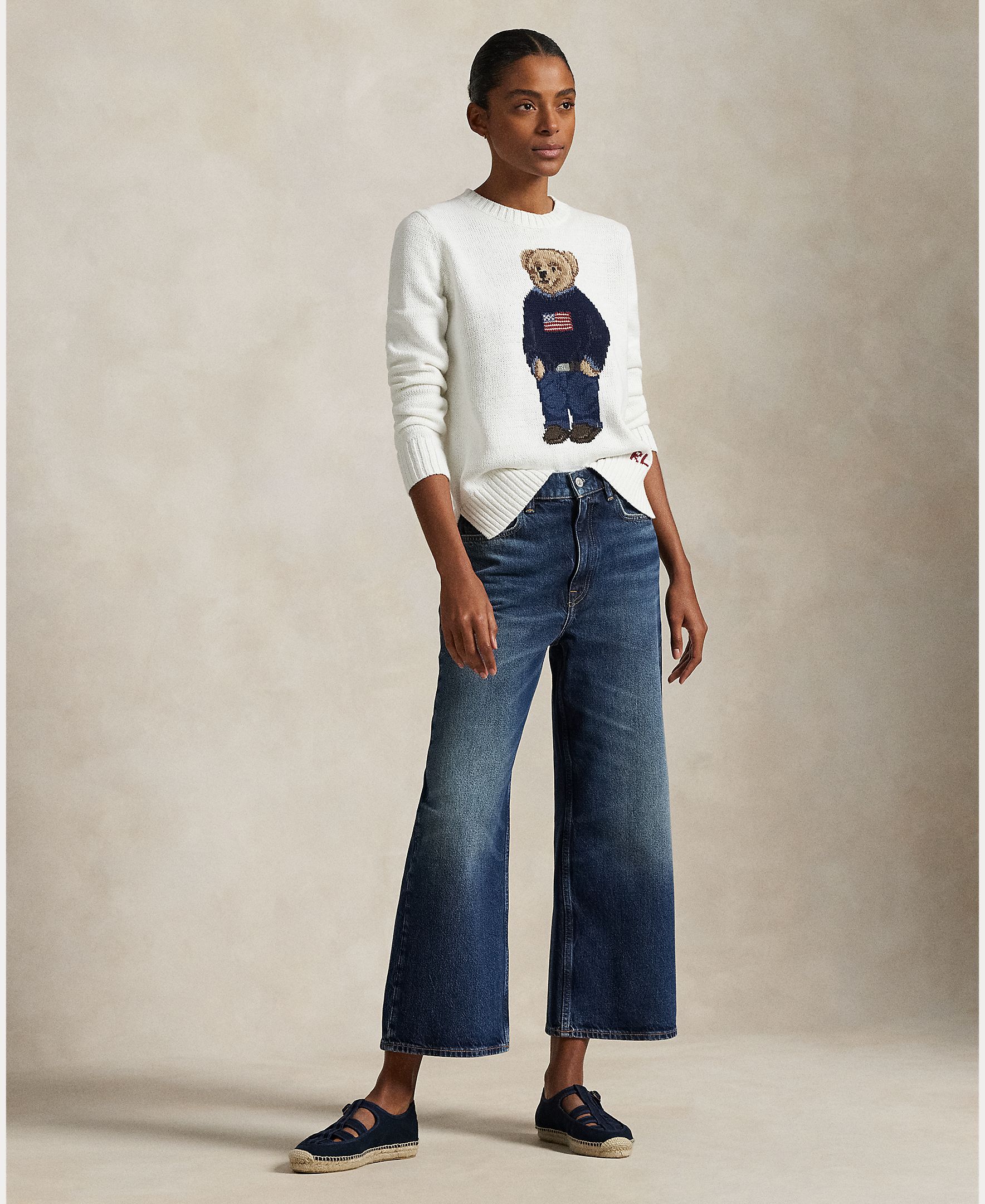 Camisola de Malha de Algodão e Linho com Polo Bear Branco-6
