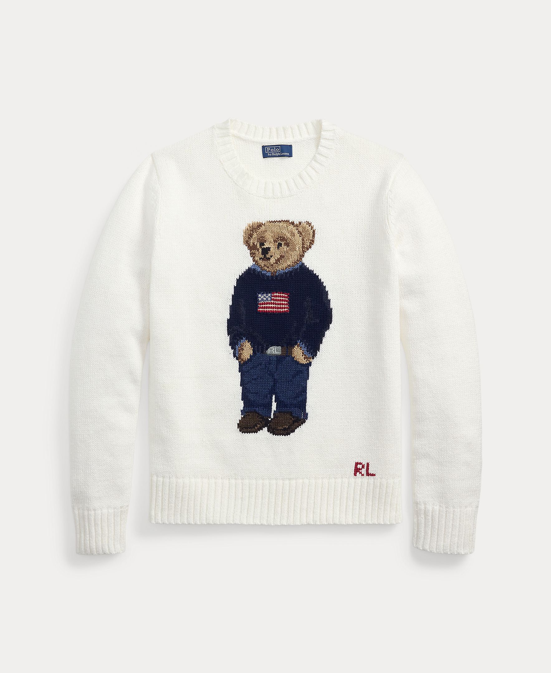 Camisola de Malha de Algodão e Linho com Polo Bear Branco-5