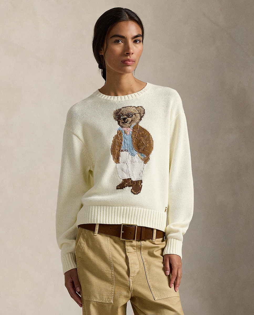 Camisola de Malha de Algodão com Polo Bear Cru-1