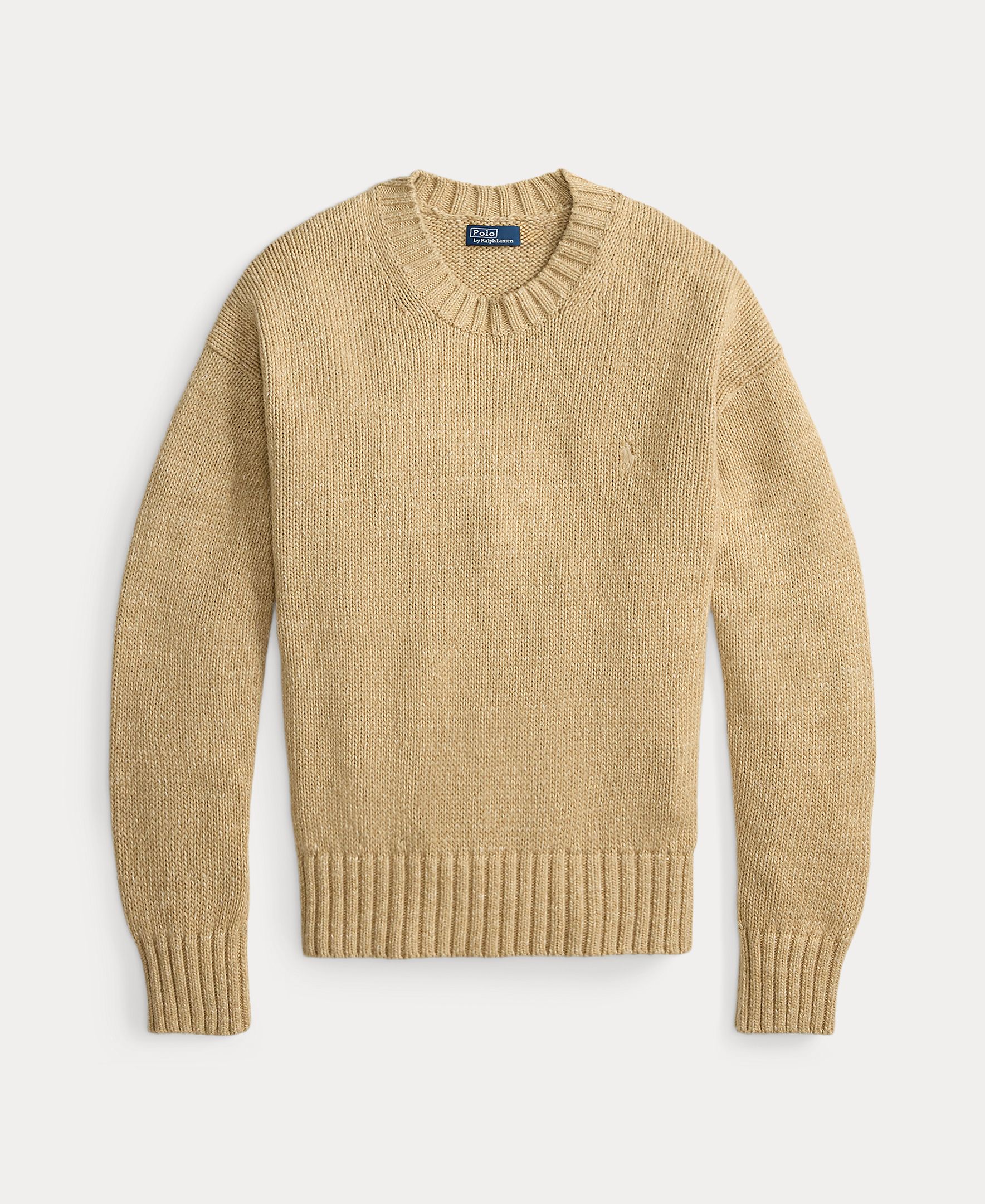 Camisola de Malha de Algodão com Decote Redondo Bege-4