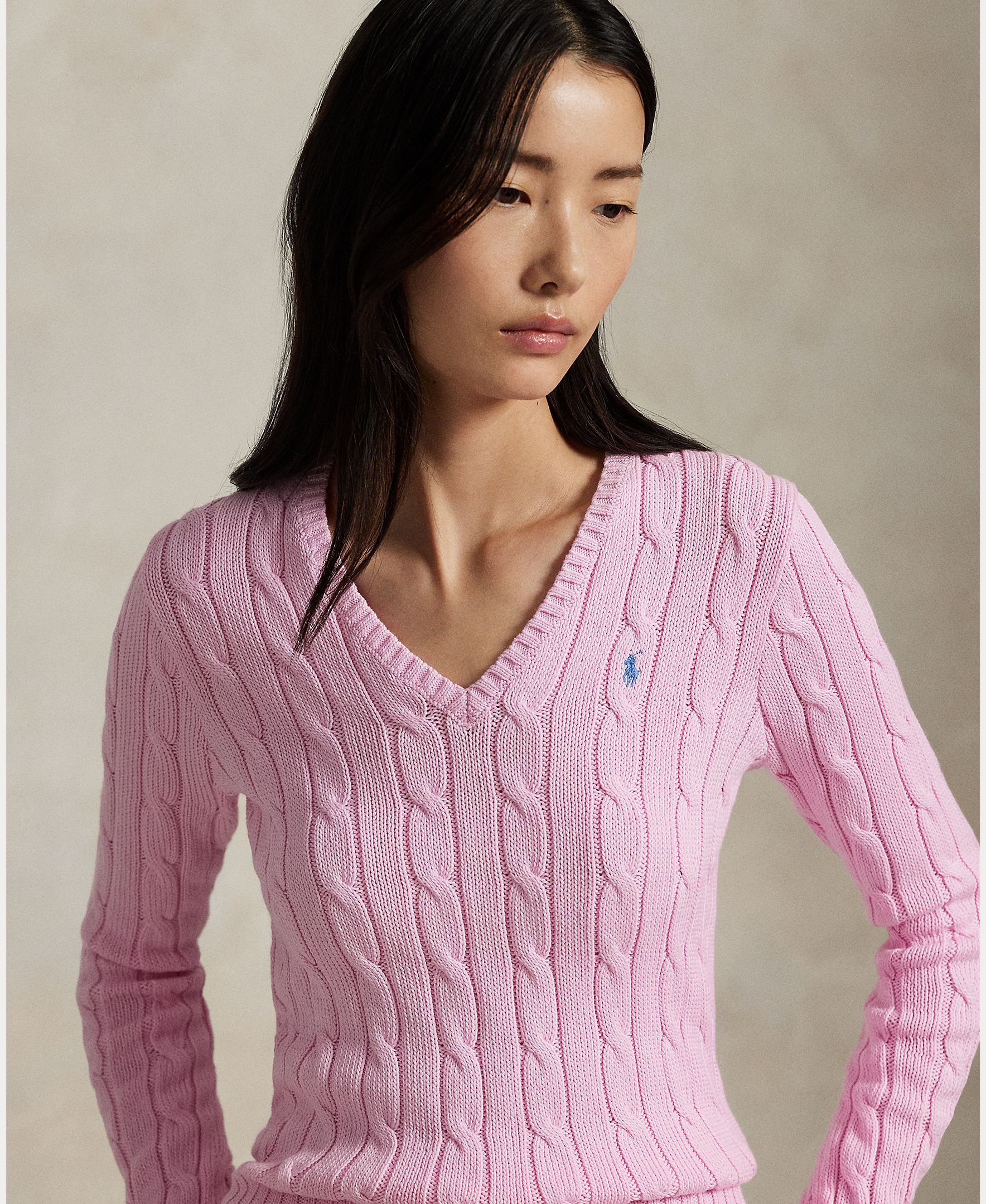 Jersey de mujer de algodón en punto de ochos - Polo Ralph Lauren - Porcelana Rosa claro-3