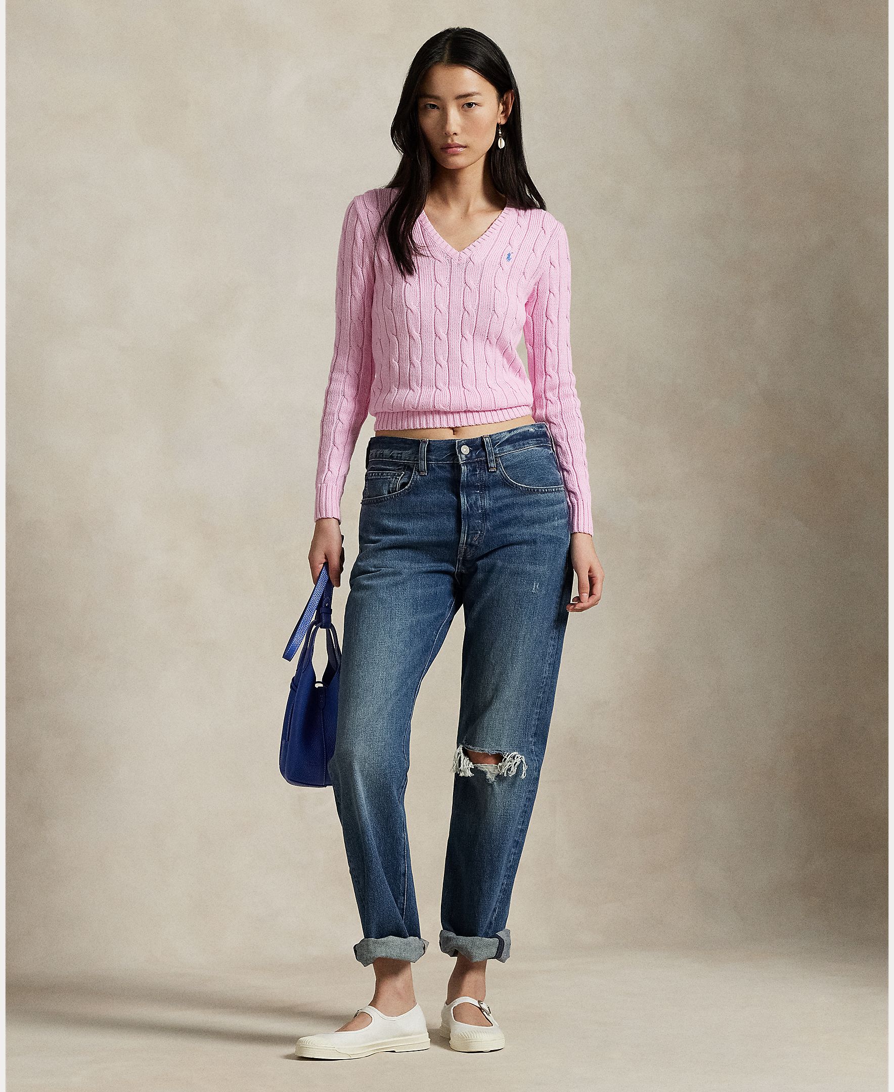 Jersey de mujer de algodón en punto de ochos - Polo Ralph Lauren - Porcelana Rosa claro-5