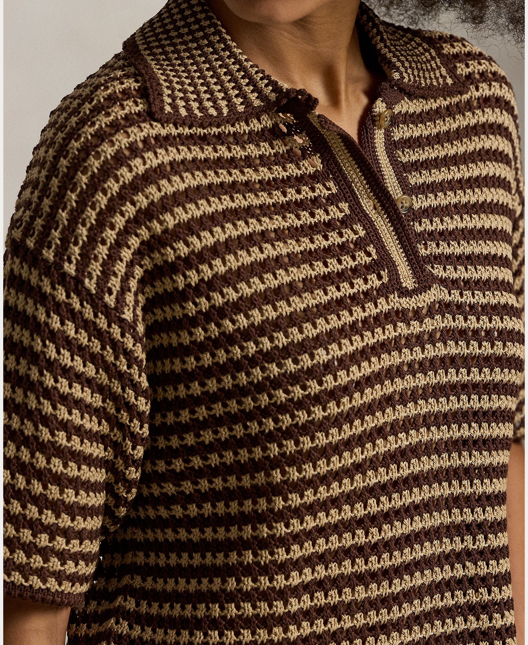 Camisola de Malha de Algodão Tipo Polo Castanho-escuro-2