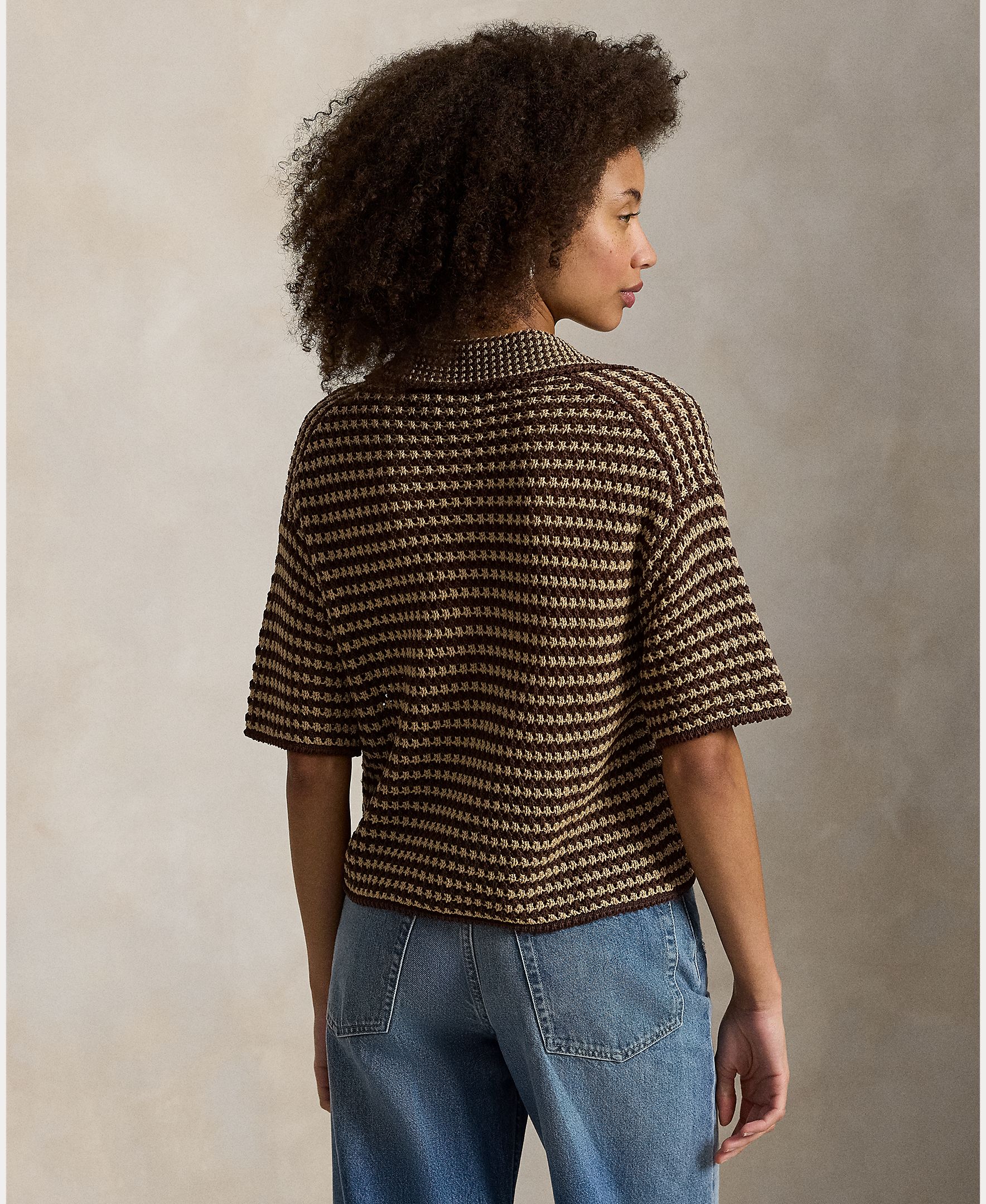 Camisola de Malha de Algodão Tipo Polo Castanho-escuro-3