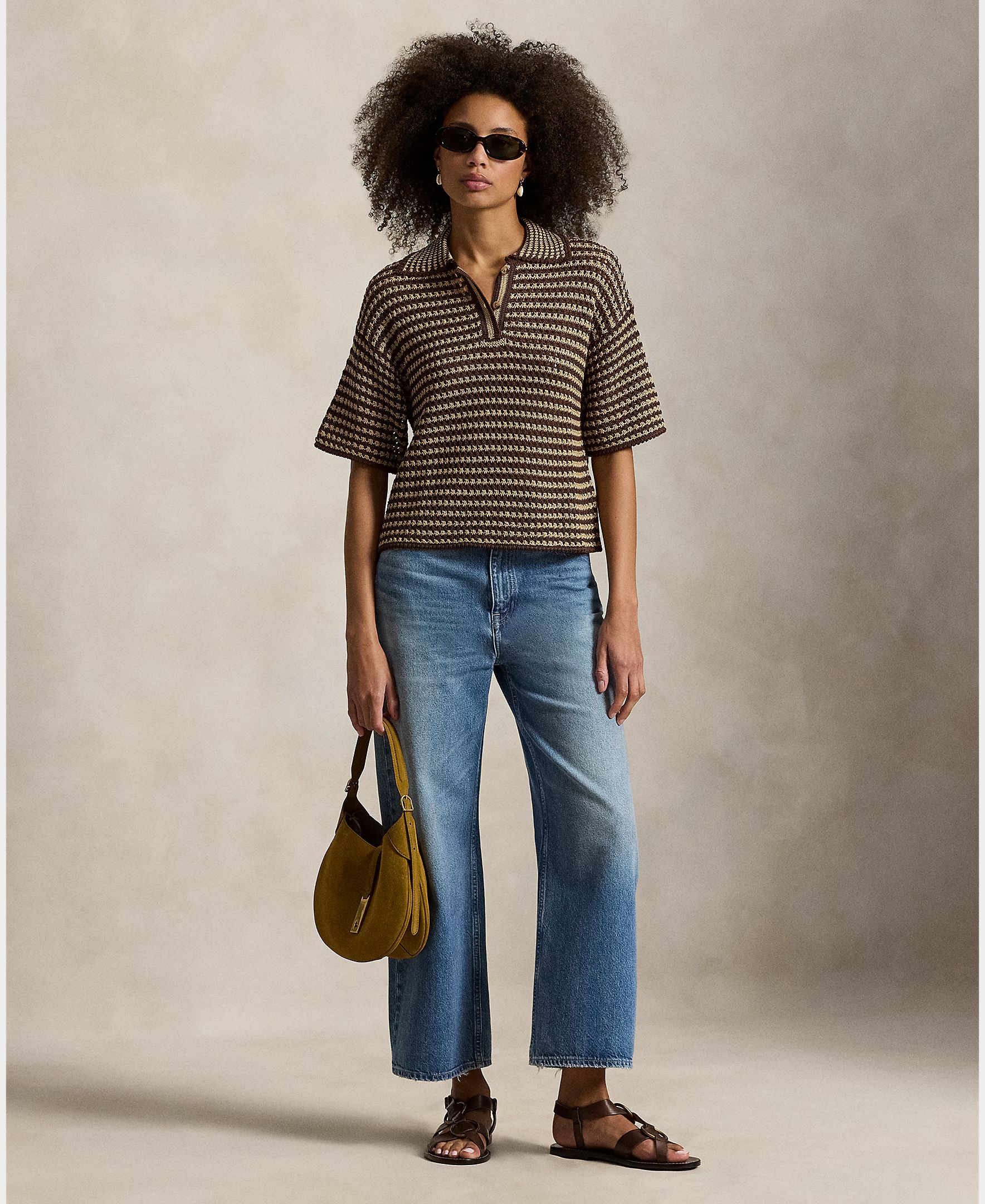 Camisola de Malha de Algodão Tipo Polo Castanho-escuro-5