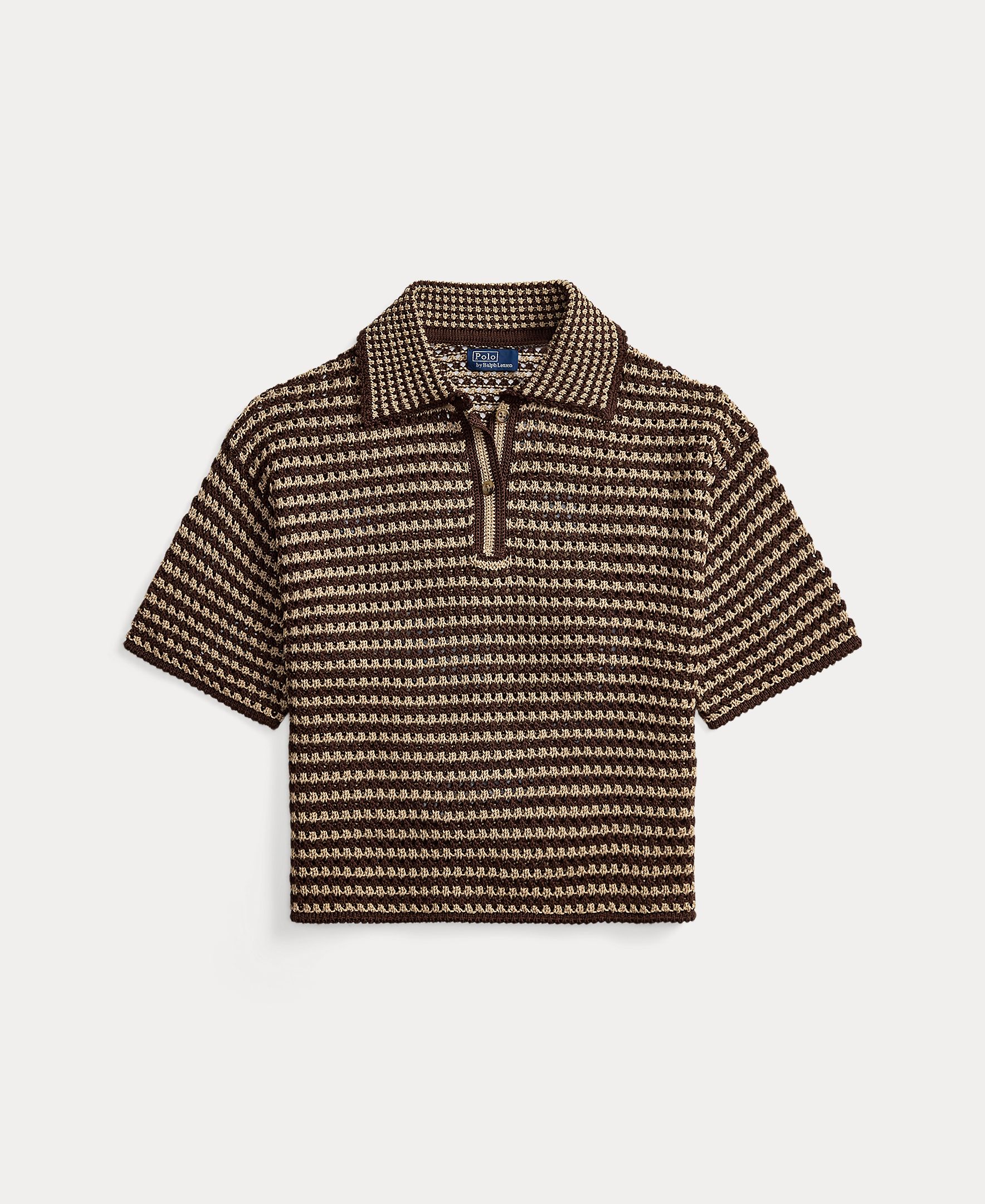 Camisola de Malha de Algodão Tipo Polo Castanho-escuro-4