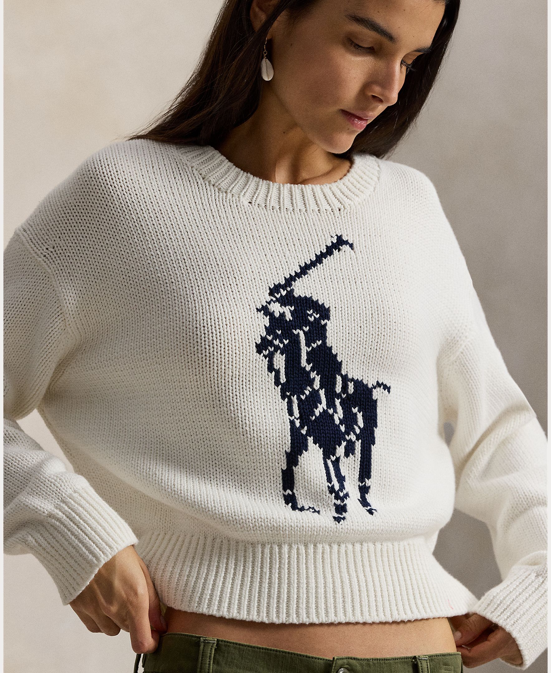 Camisola de Malha de Algodão com Big Pony Branco-3