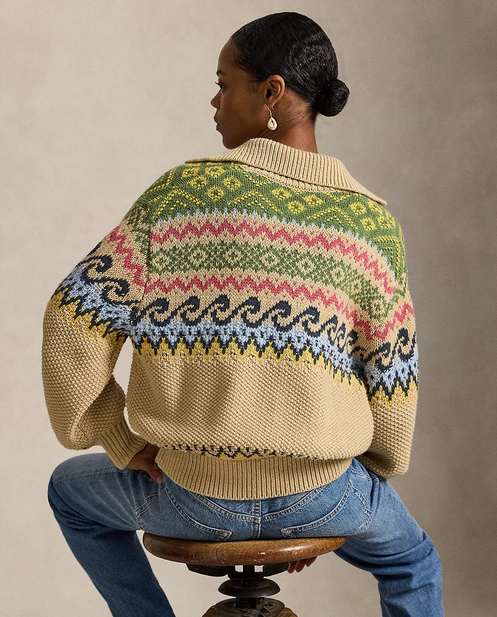 Camisola de Malha com Desenho Fair Isle com Laço Natural-3