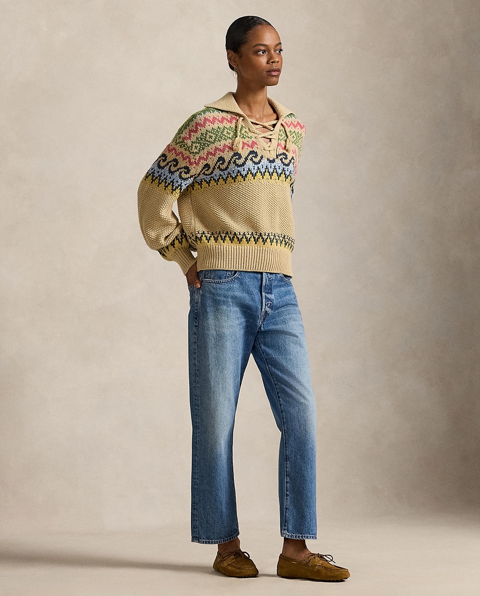 Camisola de Malha com Desenho Fair Isle com Laço Natural-5