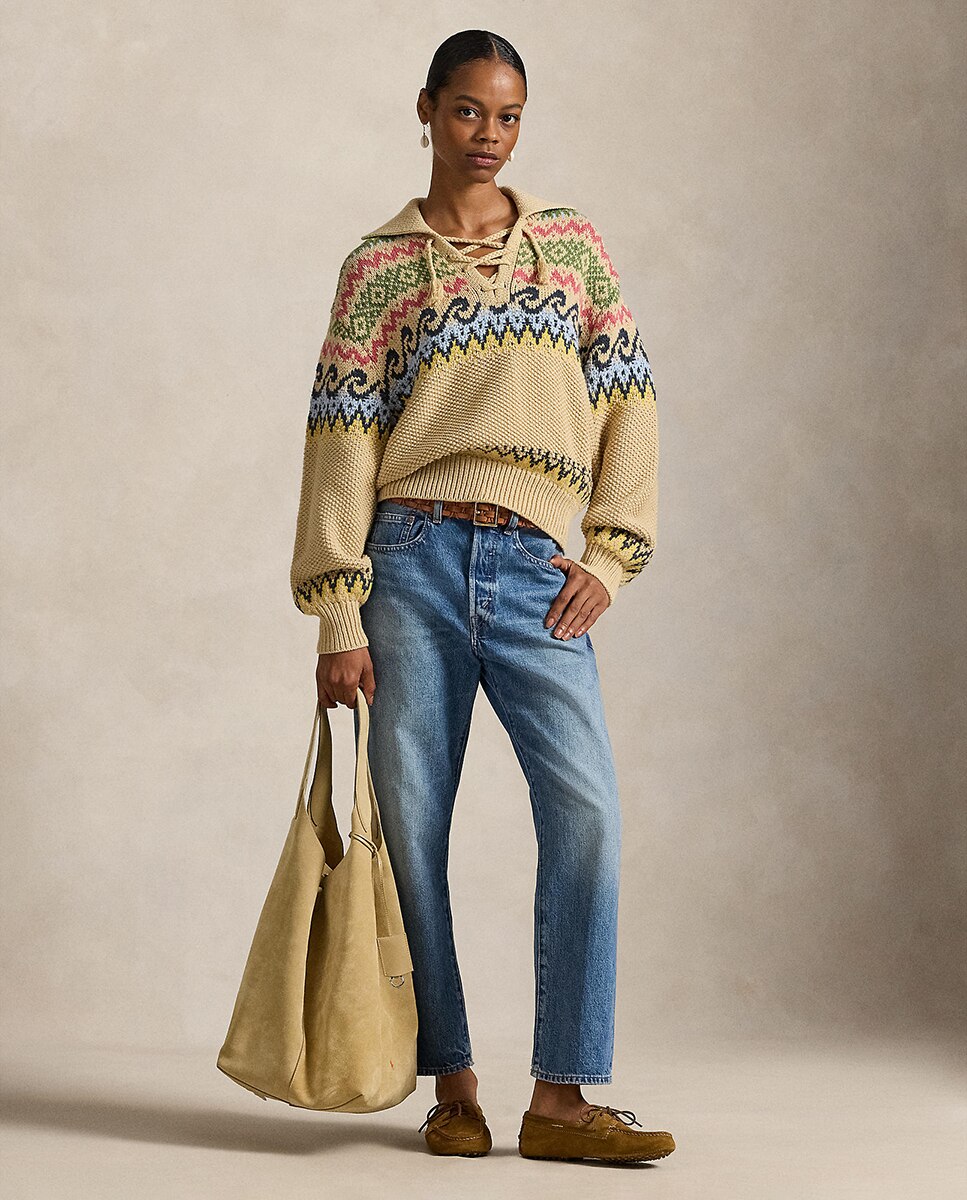 Camisola de Malha com Desenho Fair Isle com Laço Natural-8