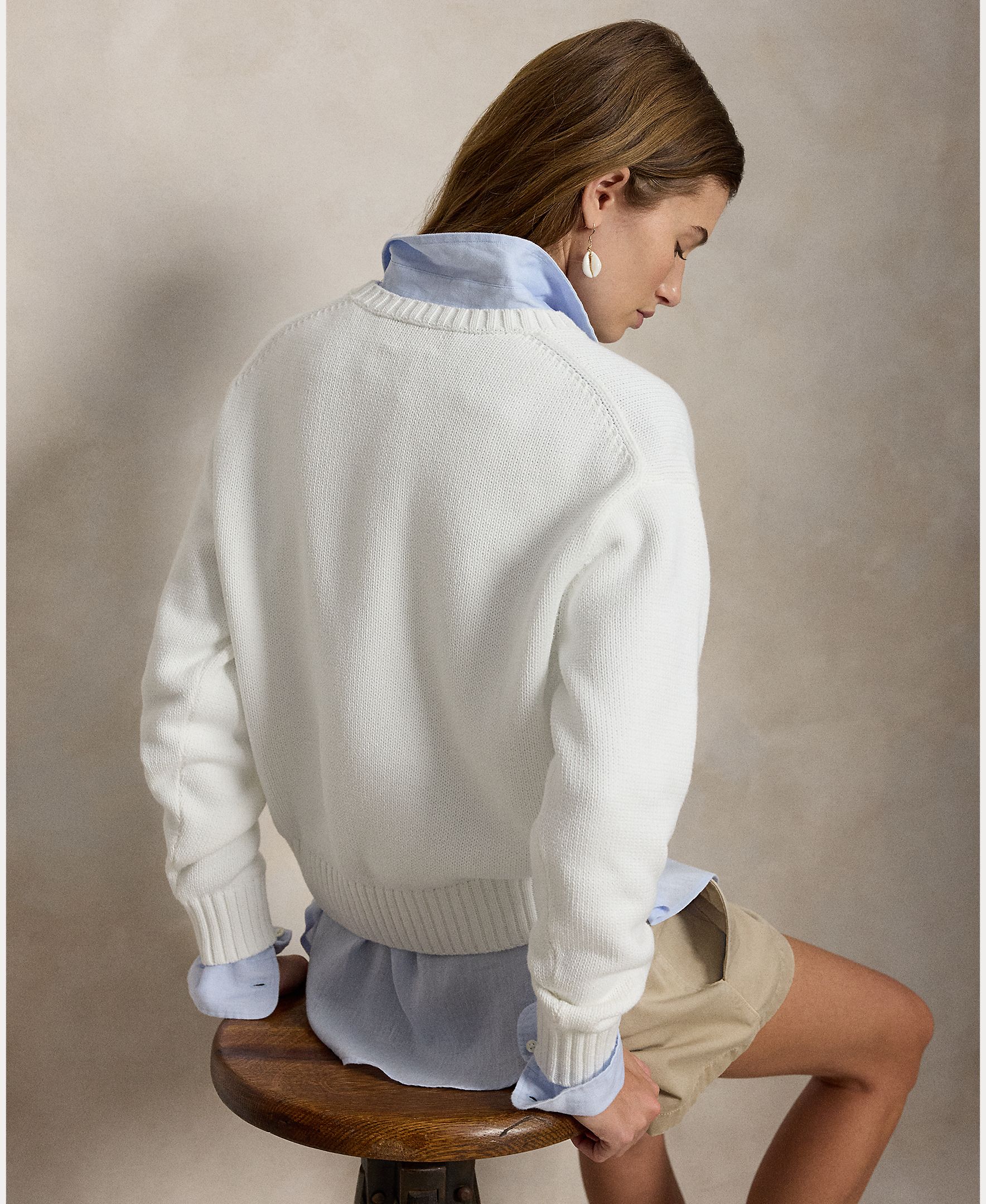 Camisola de malha de algodão com Polo Bear Branco-3