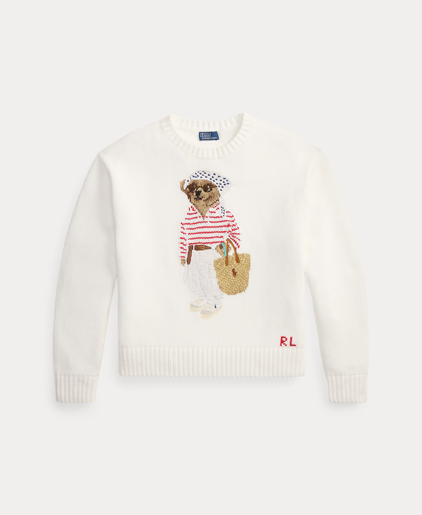 Camisola de malha de algodão com Polo Bear Branco-7