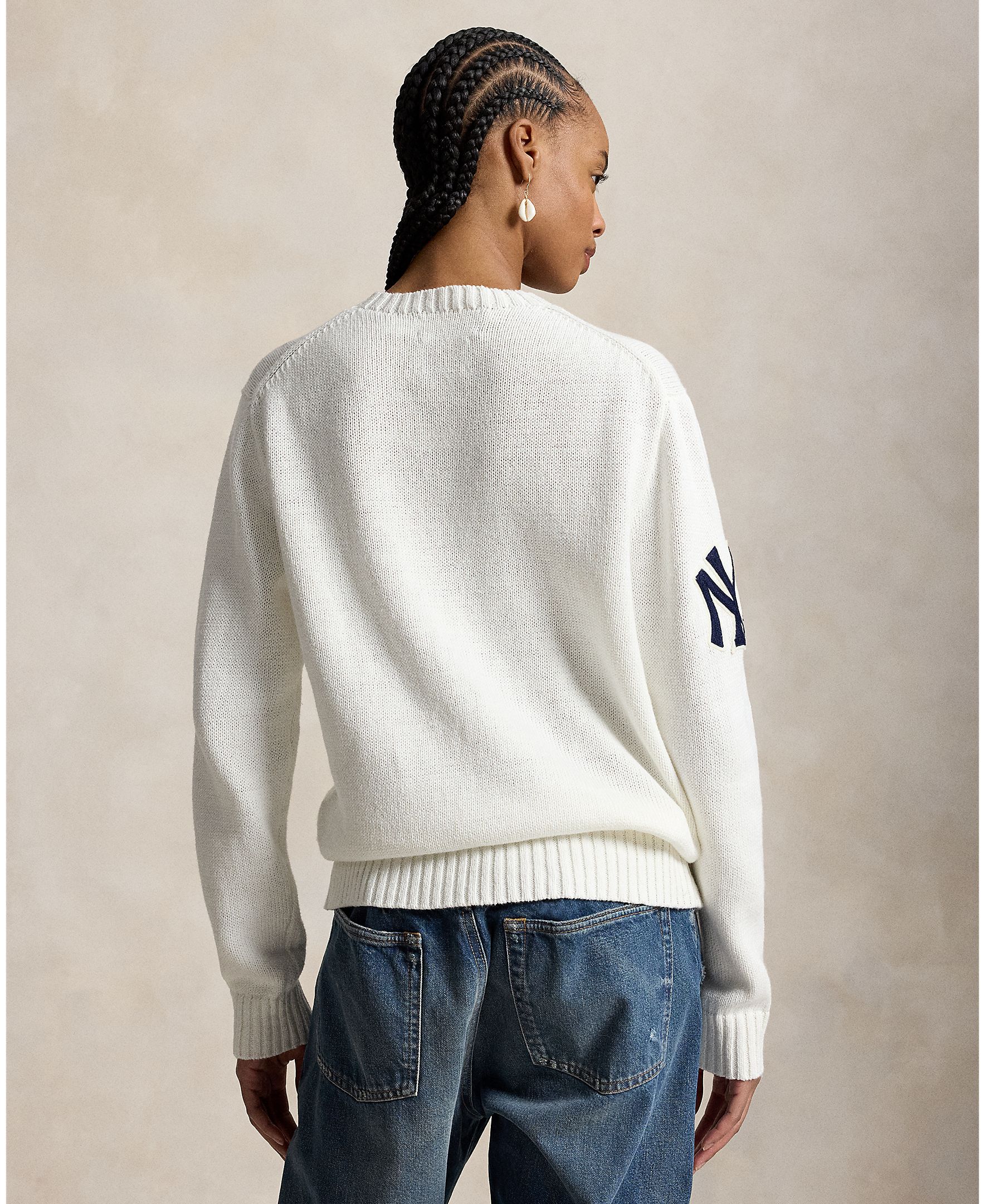 Camisola de Malha dos Yankees com Polo Bear Branco-marfim-3