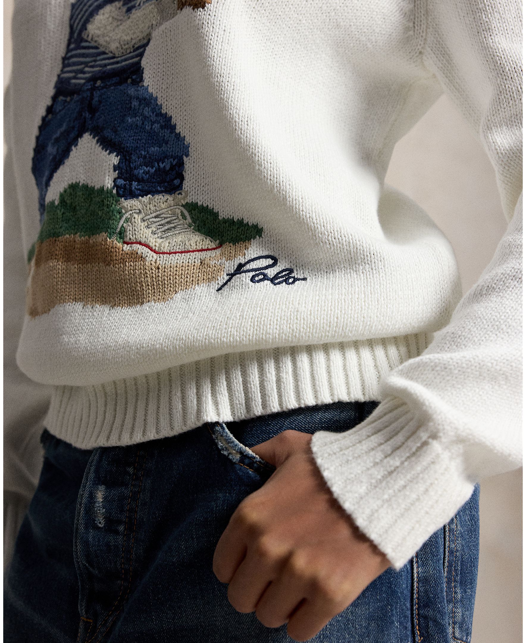 Camisola de Malha dos Yankees com Polo Bear Branco-marfim-4