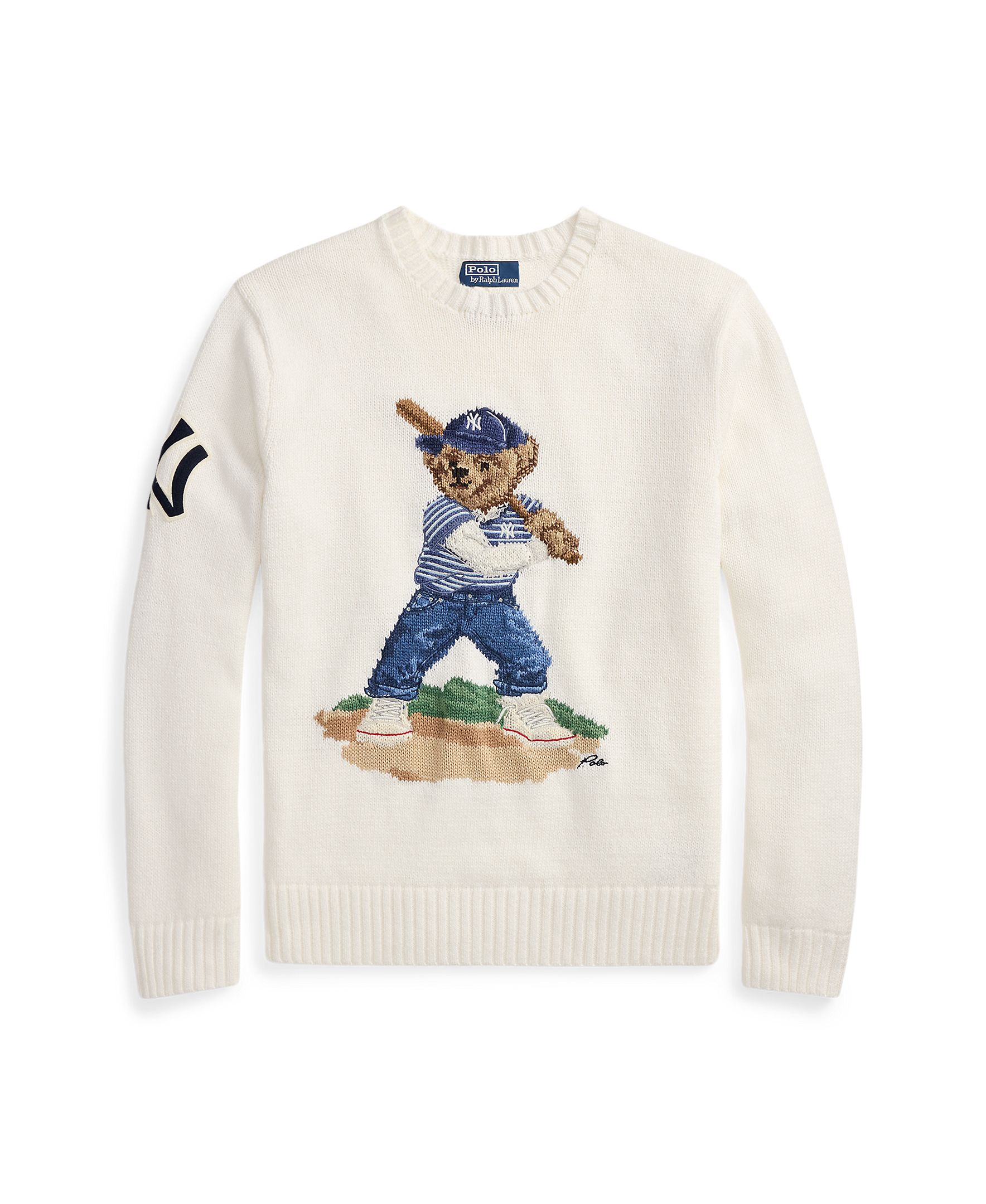 Camisola de Malha dos Yankees com Polo Bear Branco-marfim-6