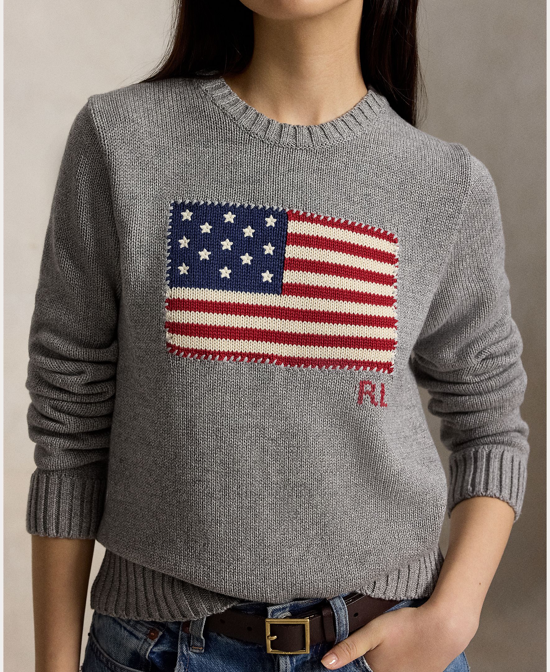 Camisola de Malha de Algodão com Bandeira Cinzento-4