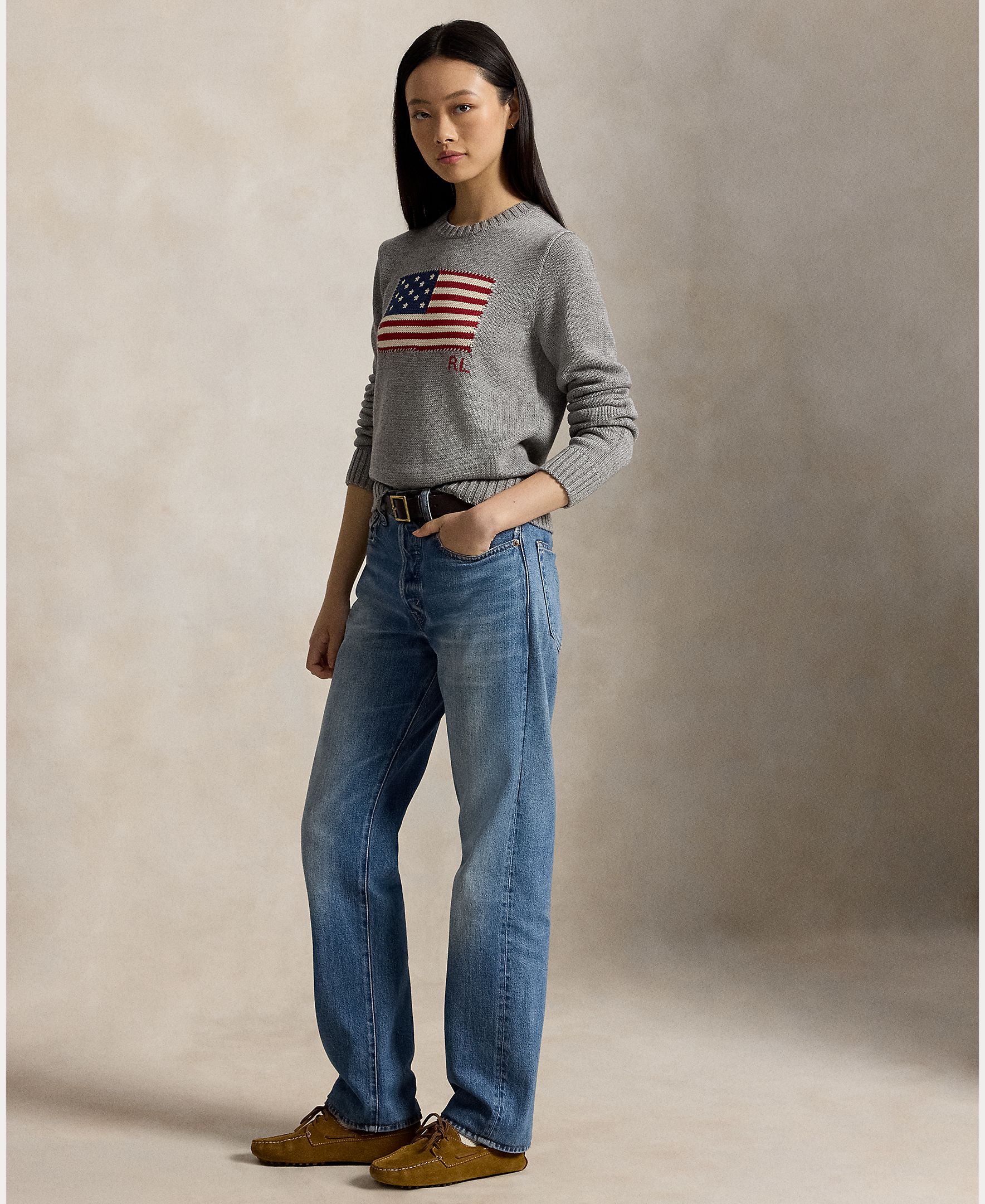 Camisola de Malha de Algodão com Bandeira Cinzento-6