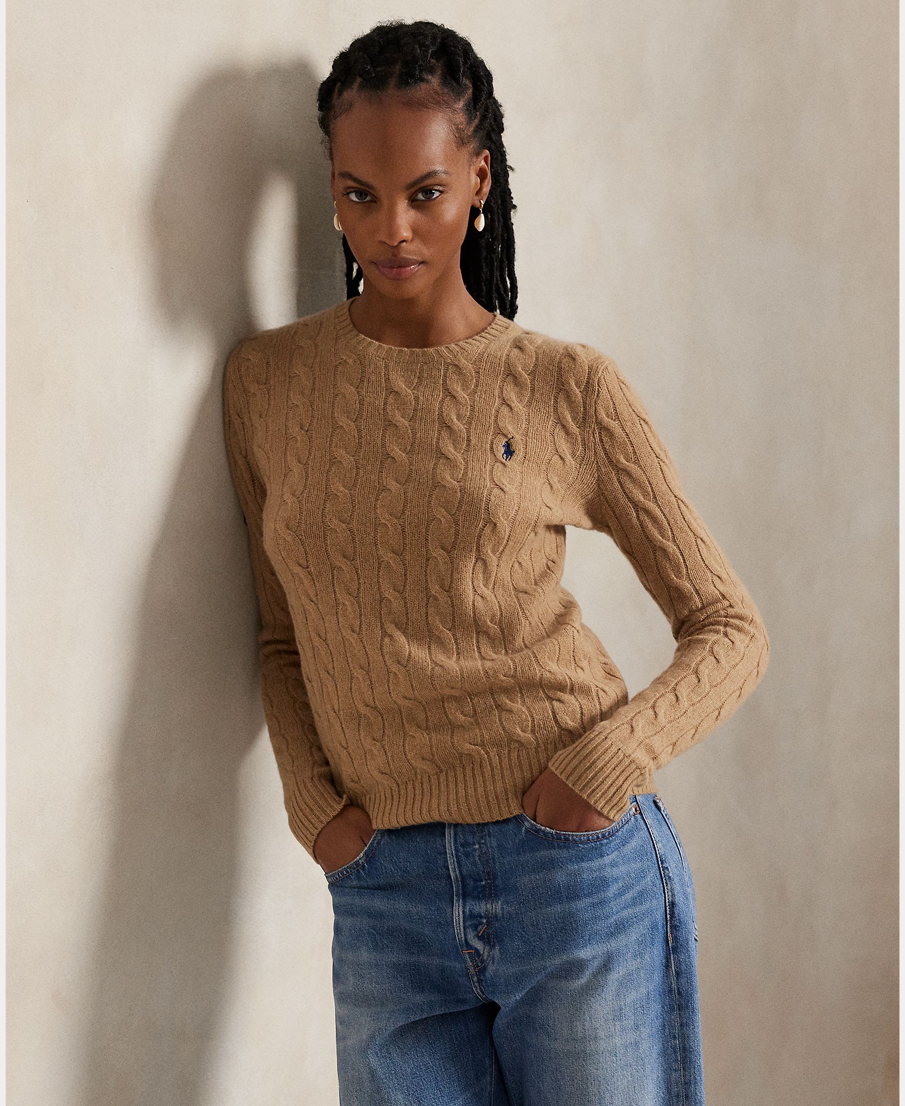 Jersey de mujer de lana y cachemira en punto de ochos - Polo Ralph Lauren - Camel Camel-1