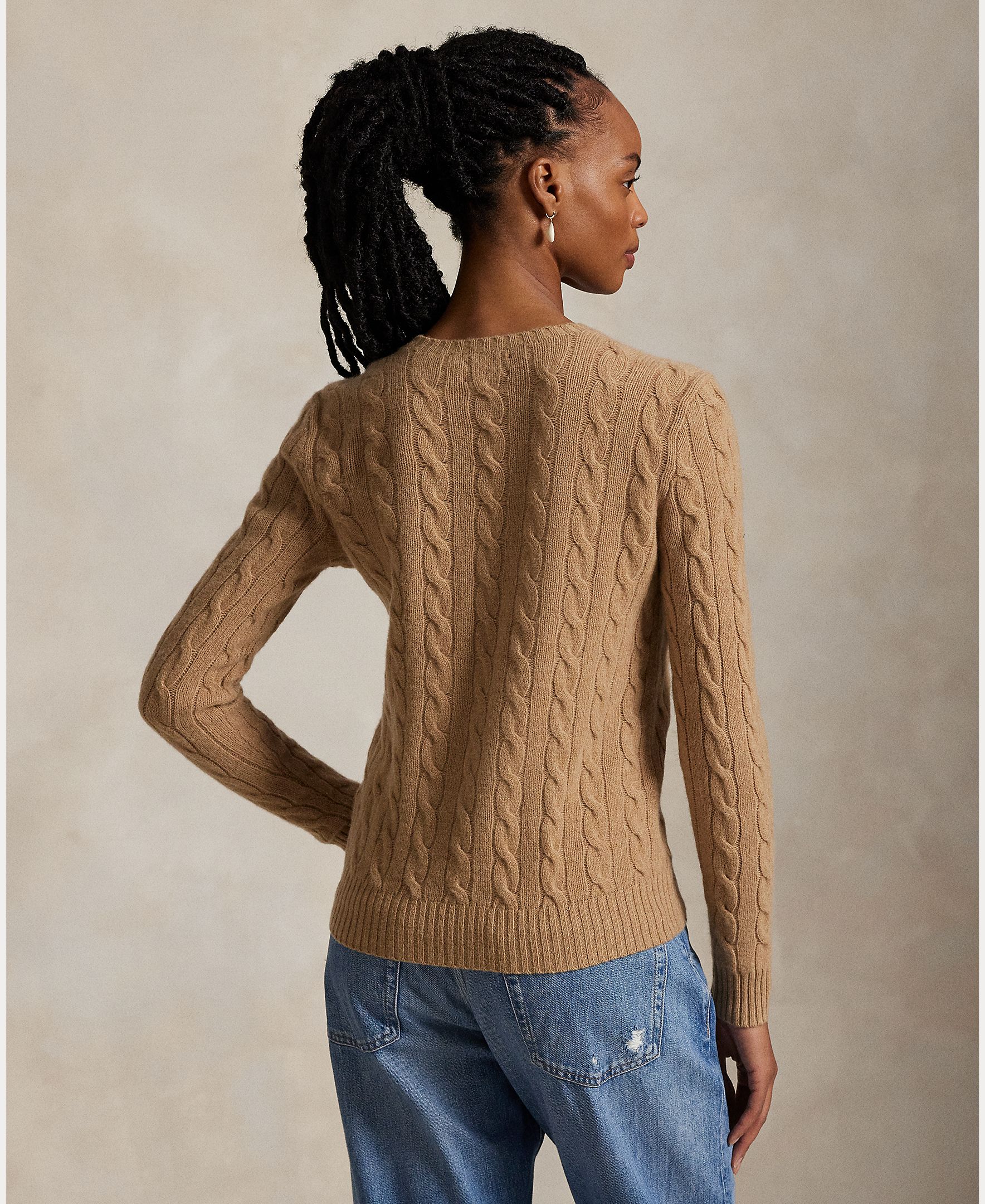 Jersey de mujer de lana y cachemira en punto de ochos - Polo Ralph Lauren - Camel Camel-3