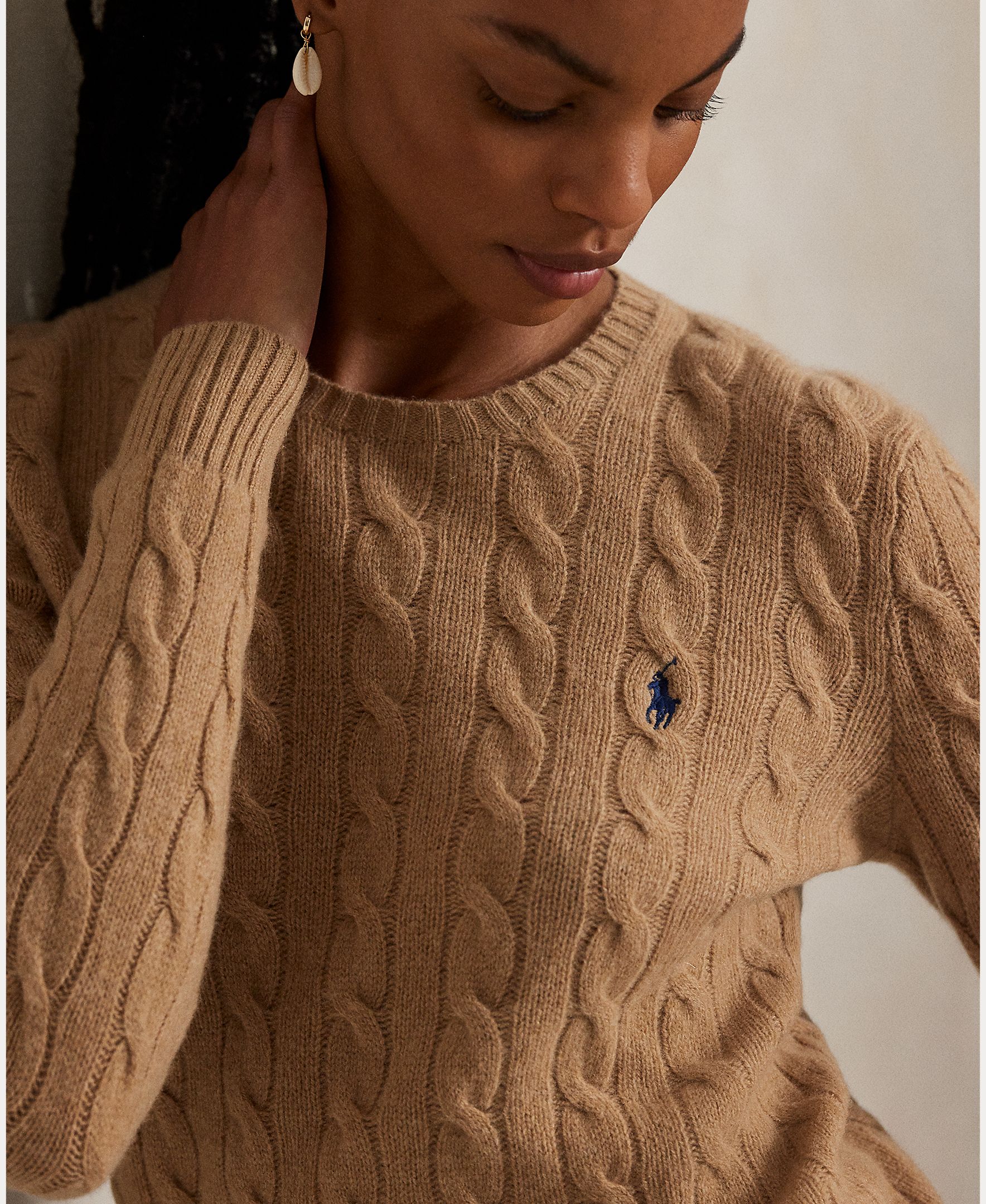 Jersey de mujer de lana y cachemira en punto de ochos - Polo Ralph Lauren - Camel Camel-4