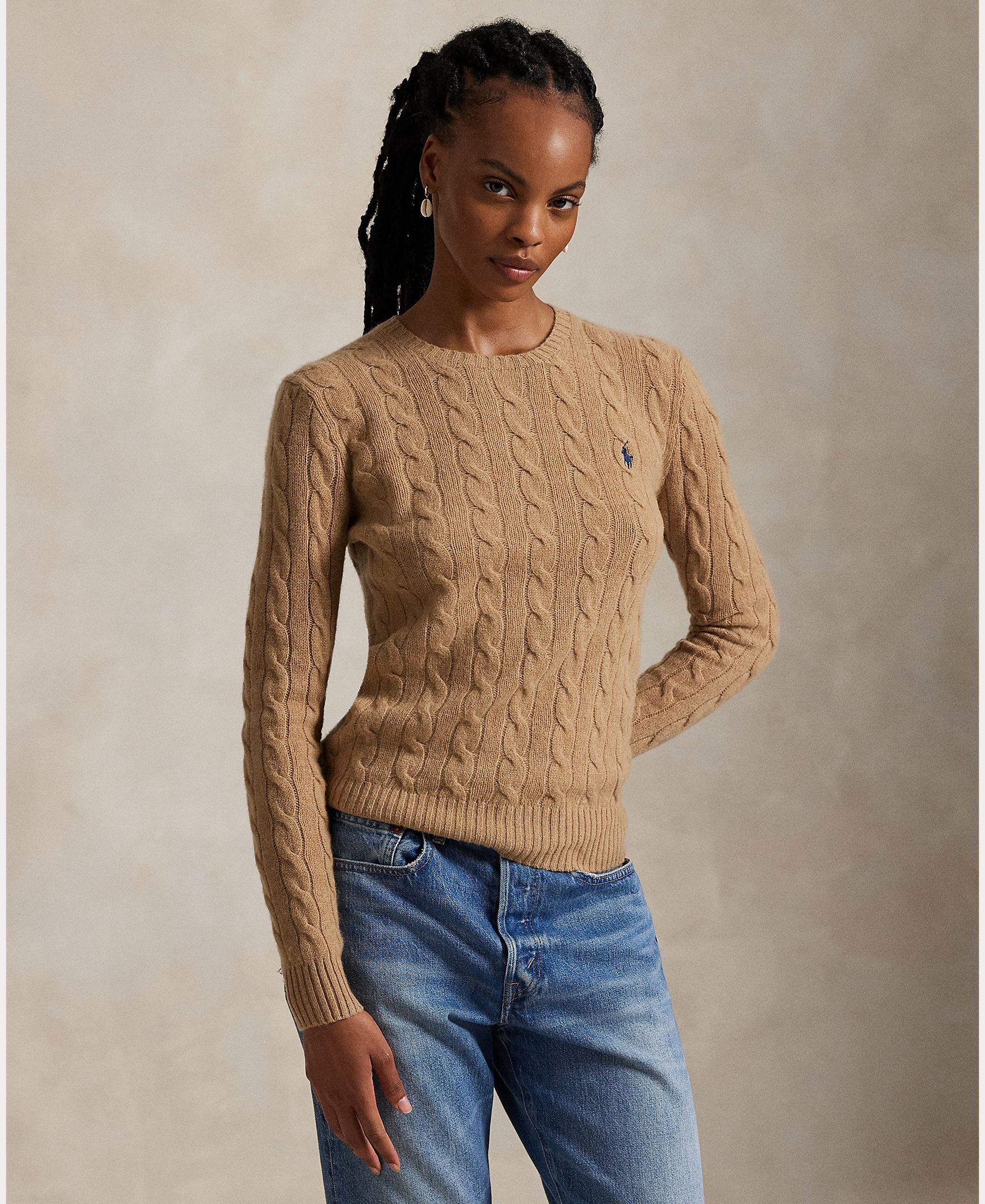 Jersey de mujer de lana y cachemira en punto de ochos - Polo Ralph Lauren - Camel Camel-5