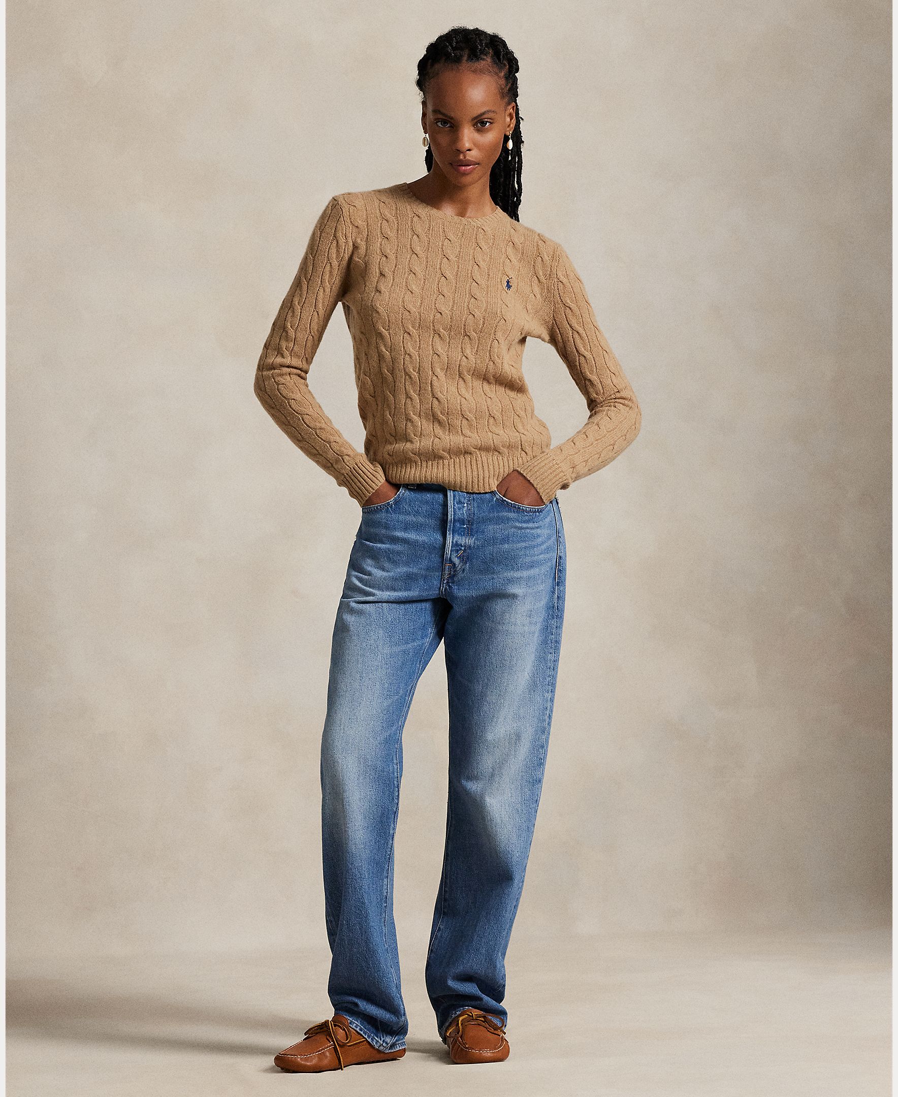 Jersey de mujer de lana y cachemira en punto de ochos - Polo Ralph Lauren - Camel Camel-7